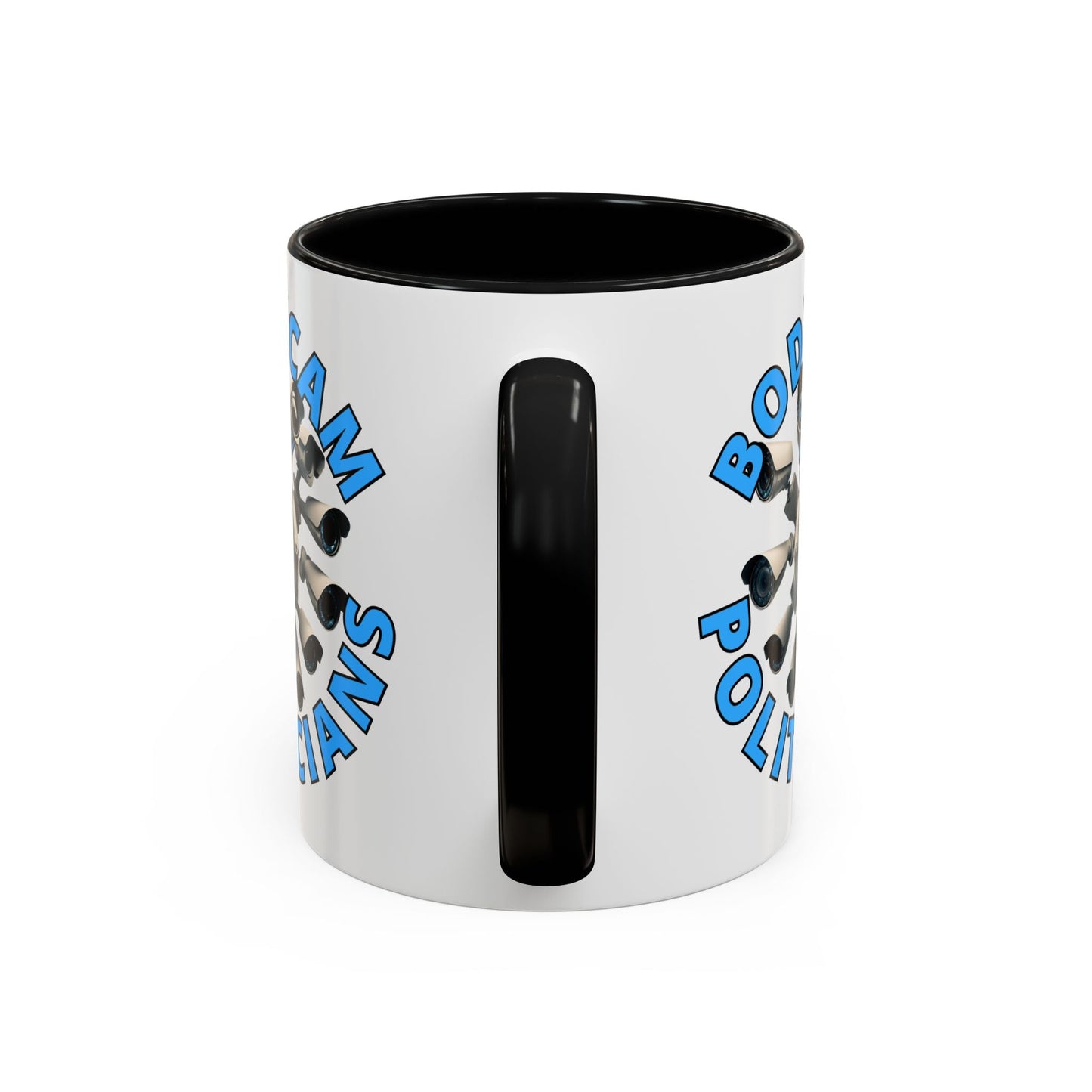 Bodycam the Politicians Cameras White Accent Mug by cypherpunkgear.com – cypherpunkgear.com | Cypherpunk Merch