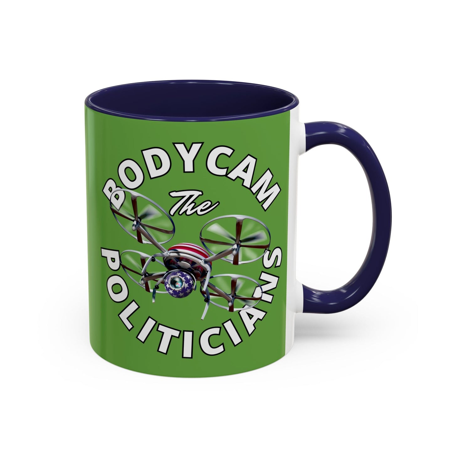 Bodycam the Politicians Drone Green Accent Mug by cypherpunkgear.com – cypherpunkgear.com | Cypherpunk Merch