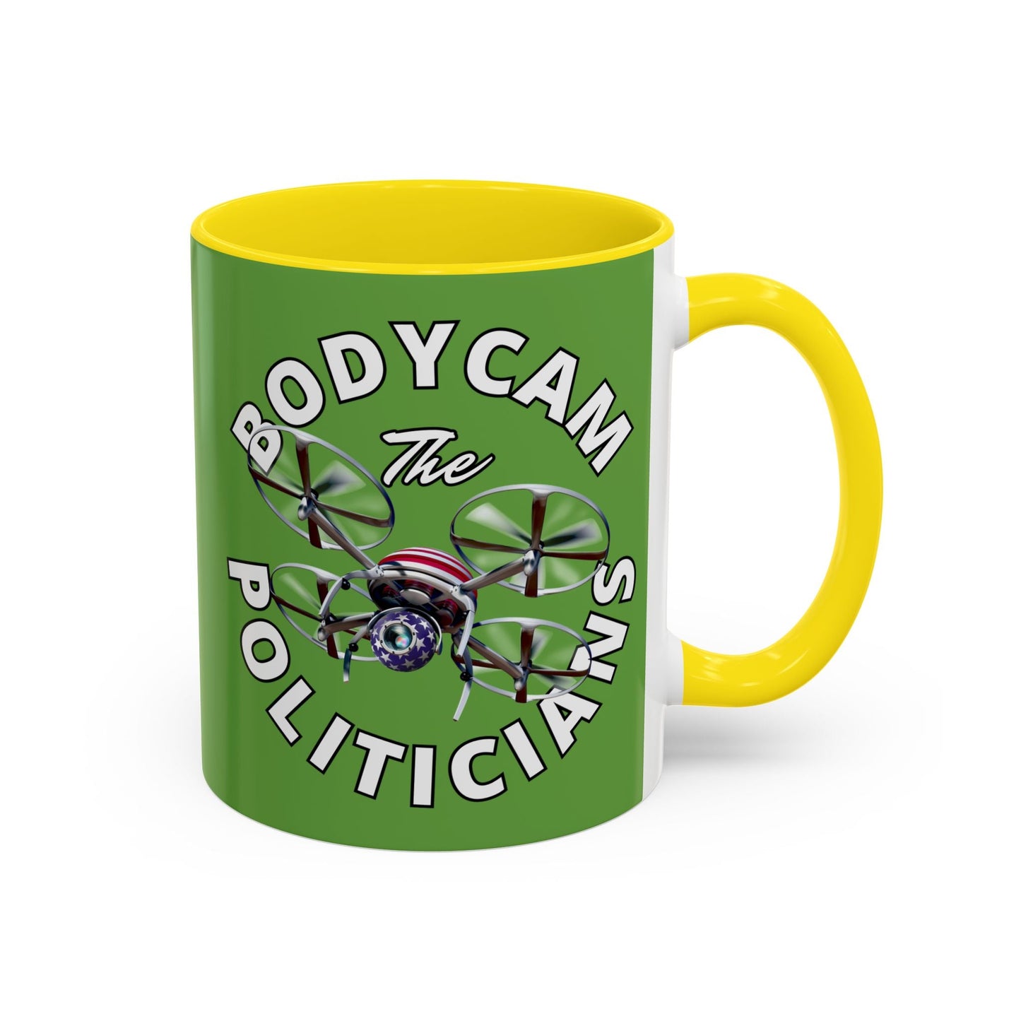 Bodycam the Politicians Drone Green Accent Mug by cypherpunkgear.com – cypherpunkgear.com | Cypherpunk Merch