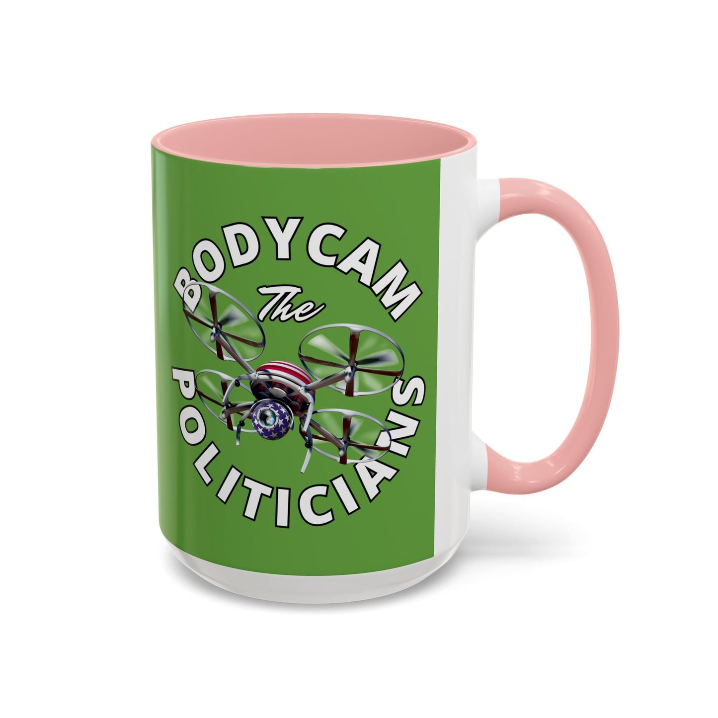 Bodycam the Politicians Drone Green Accent Mug by cypherpunkgear.com – cypherpunkgear.com | Cypherpunk Merch