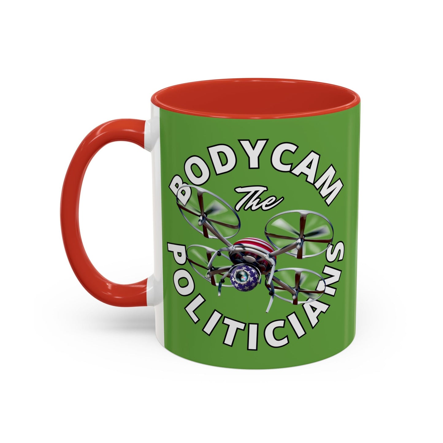 Bodycam the Politicians Drone Green Accent Mug by cypherpunkgear.com – cypherpunkgear.com | Cypherpunk Merch