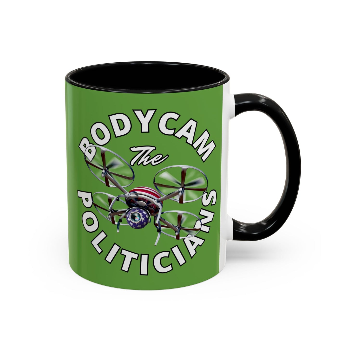 Bodycam the Politicians Drone Green Accent Mug by cypherpunkgear.com – cypherpunkgear.com | Cypherpunk Merch