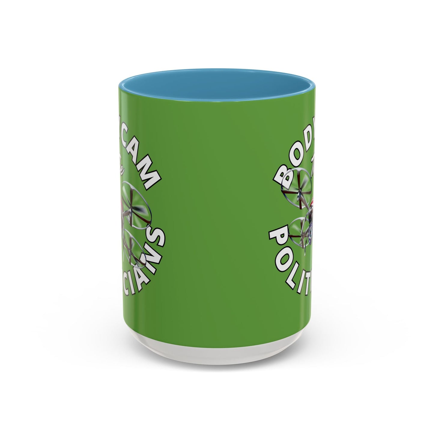 Bodycam the Politicians Drone Green Accent Mug by cypherpunkgear.com – cypherpunkgear.com | Cypherpunk Merch