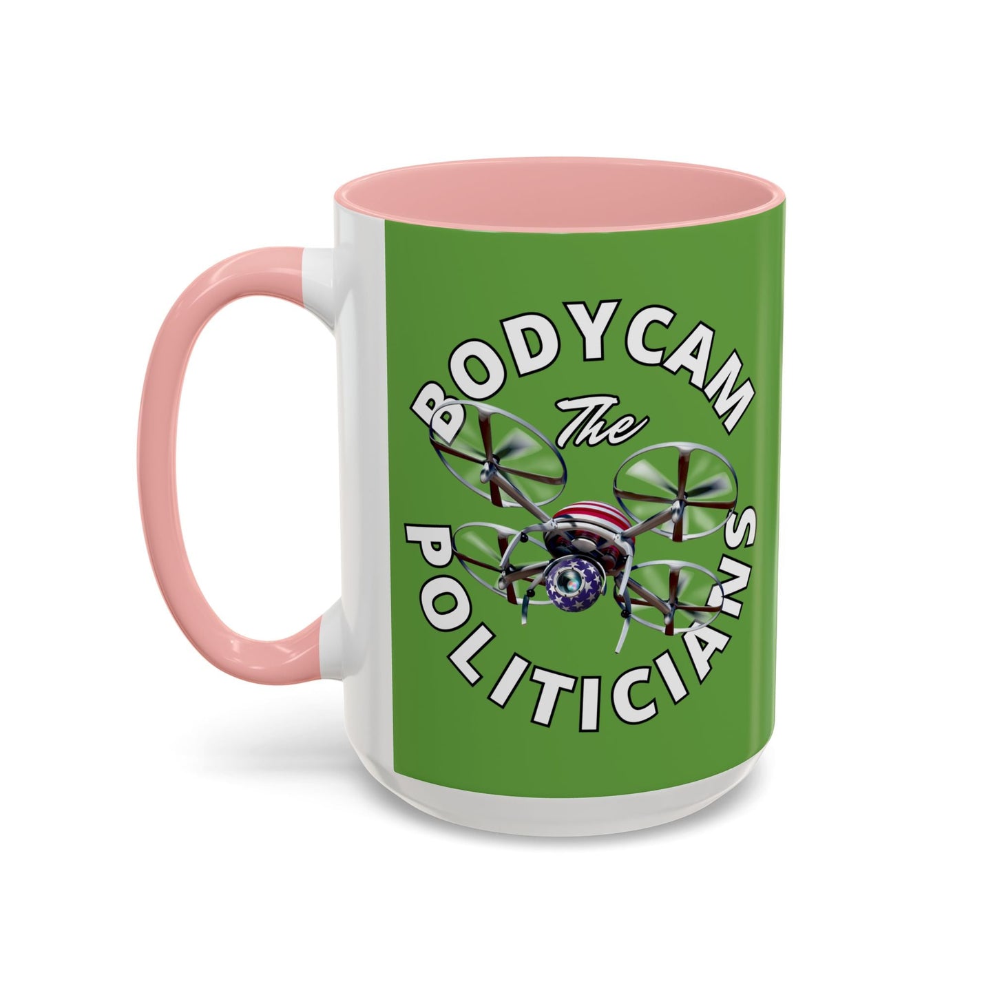 Bodycam the Politicians Drone Green Accent Mug by cypherpunkgear.com – cypherpunkgear.com | Cypherpunk Merch