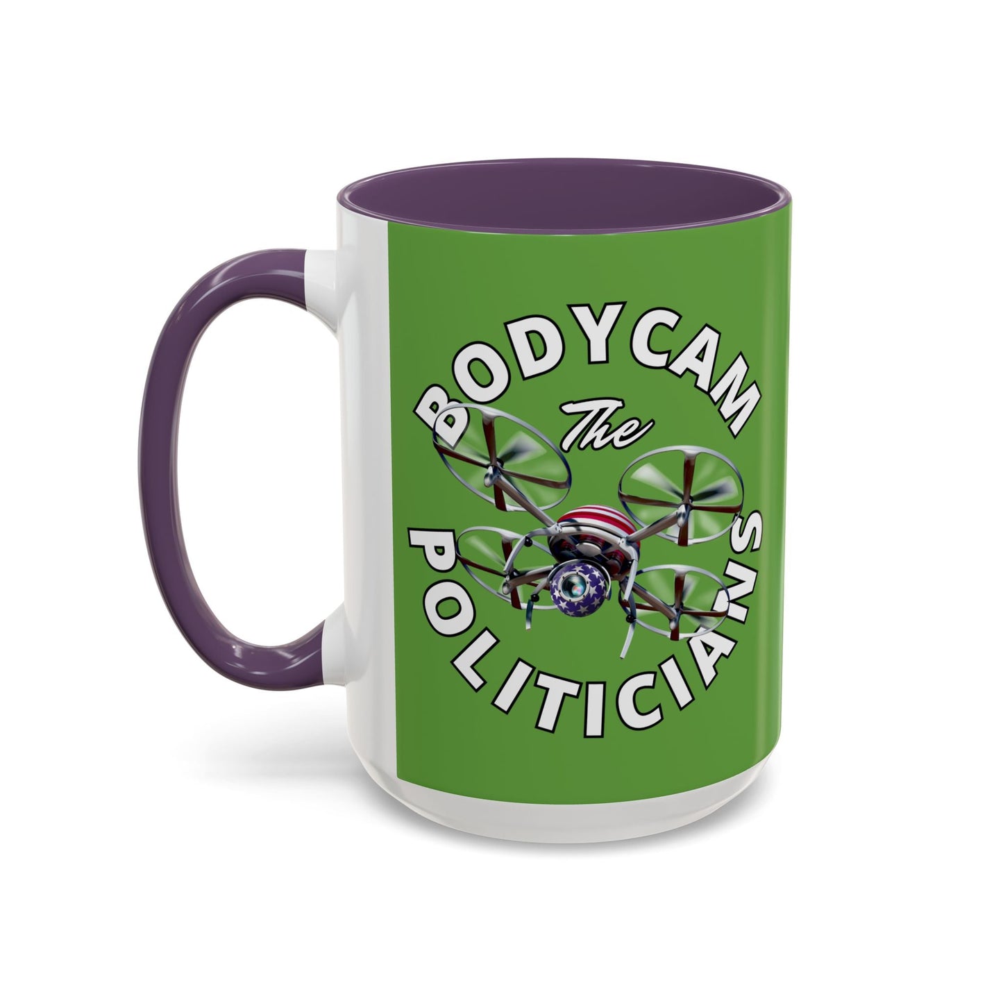 Bodycam the Politicians Drone Green Accent Mug by cypherpunkgear.com – cypherpunkgear.com | Cypherpunk Merch
