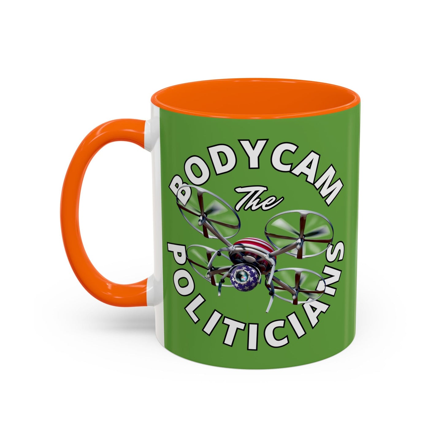 Bodycam the Politicians Drone Green Accent Mug by cypherpunkgear.com – cypherpunkgear.com | Cypherpunk Merch