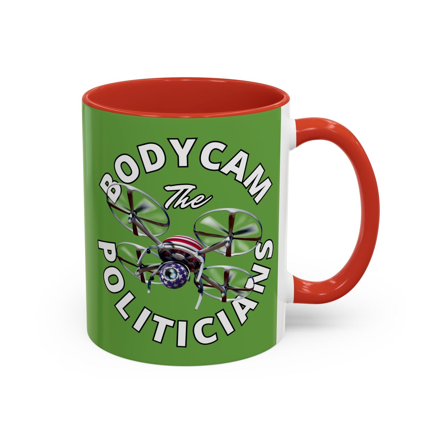 Bodycam the Politicians Drone Green Accent Mug by cypherpunkgear.com – cypherpunkgear.com | Cypherpunk Merch
