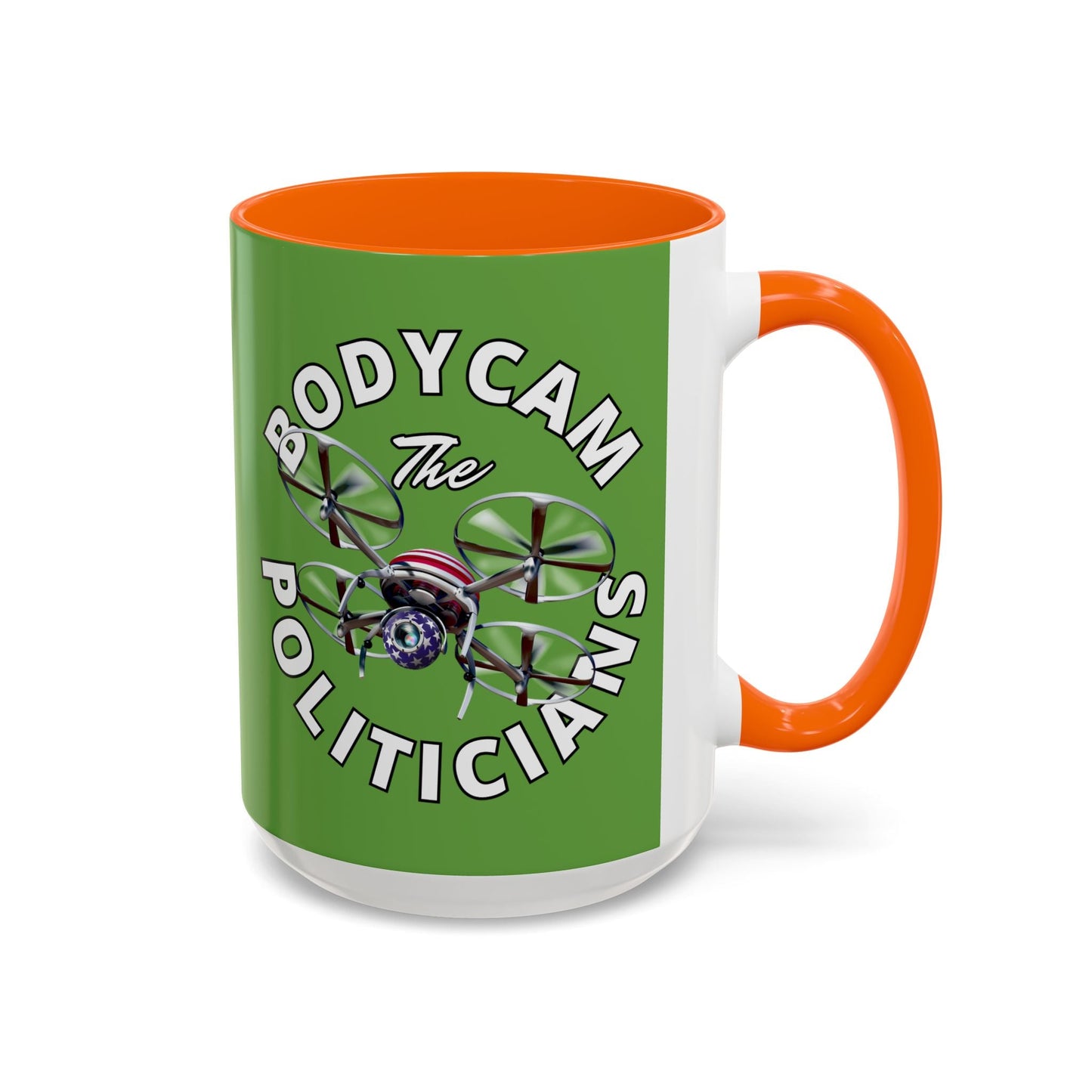 Bodycam the Politicians Drone Green Accent Mug by cypherpunkgear.com – cypherpunkgear.com | Cypherpunk Merch