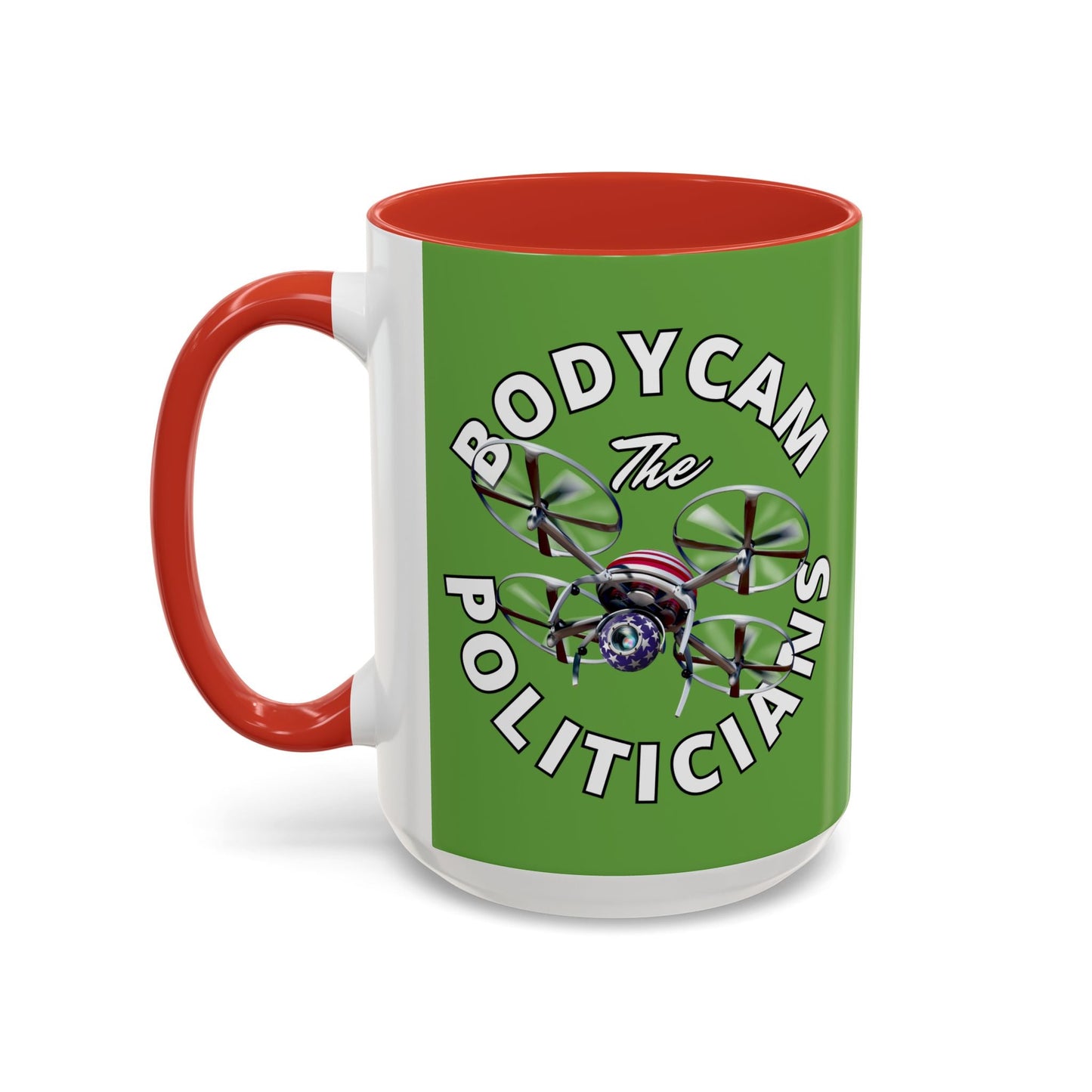 Bodycam the Politicians Drone Green Accent Mug by cypherpunkgear.com – cypherpunkgear.com | Cypherpunk Merch