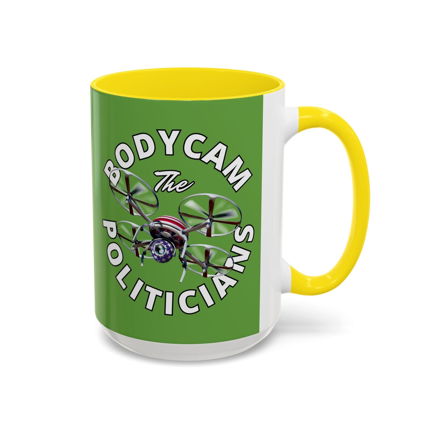 Bodycam the Politicians Drone Green Accent Mug by cypherpunkgear.com – cypherpunkgear.com | Cypherpunk Merch