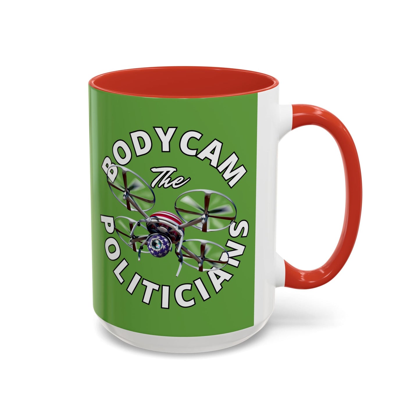 Bodycam the Politicians Drone Green Accent Mug by cypherpunkgear.com – cypherpunkgear.com | Cypherpunk Merch