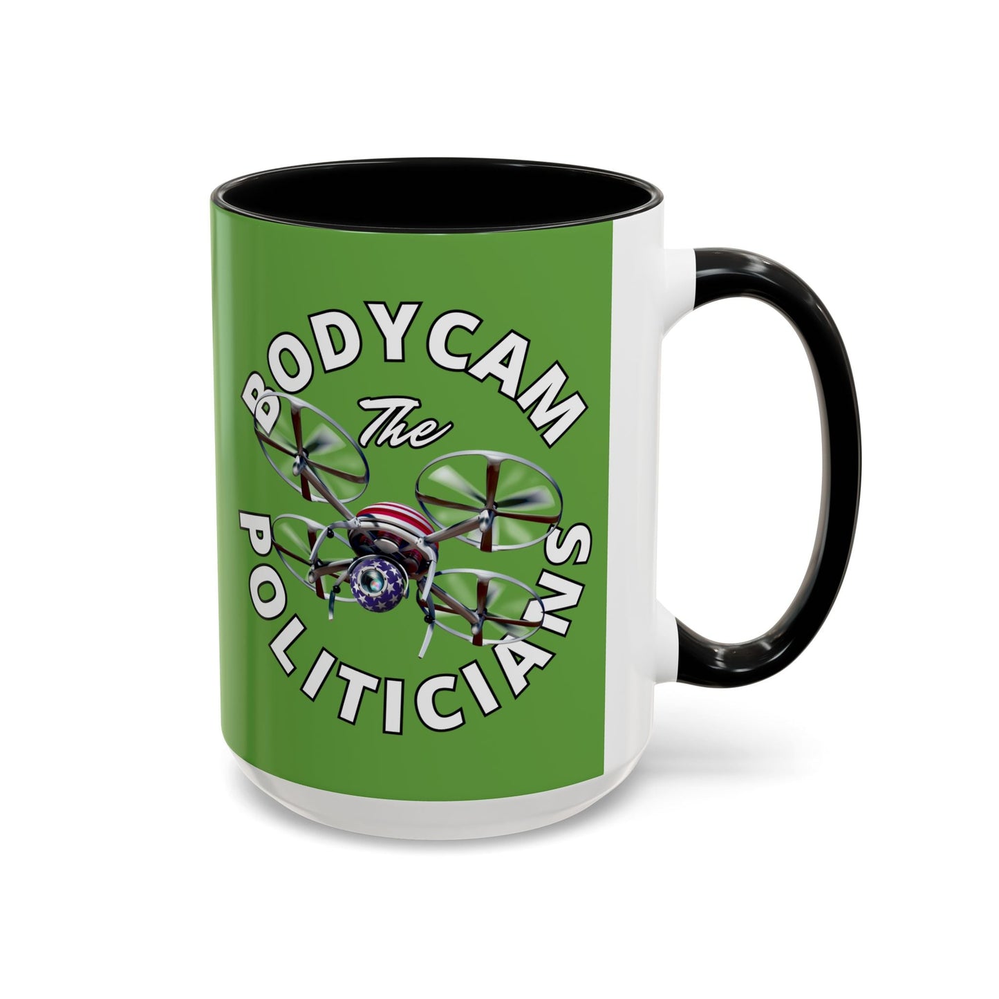 Bodycam the Politicians Drone Green Accent Mug by cypherpunkgear.com – cypherpunkgear.com | Cypherpunk Merch