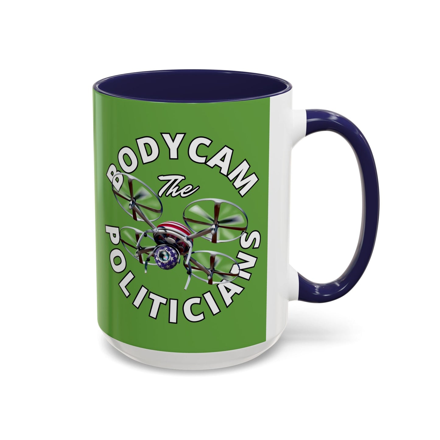 Bodycam the Politicians Drone Green Accent Mug by cypherpunkgear.com – cypherpunkgear.com | Cypherpunk Merch