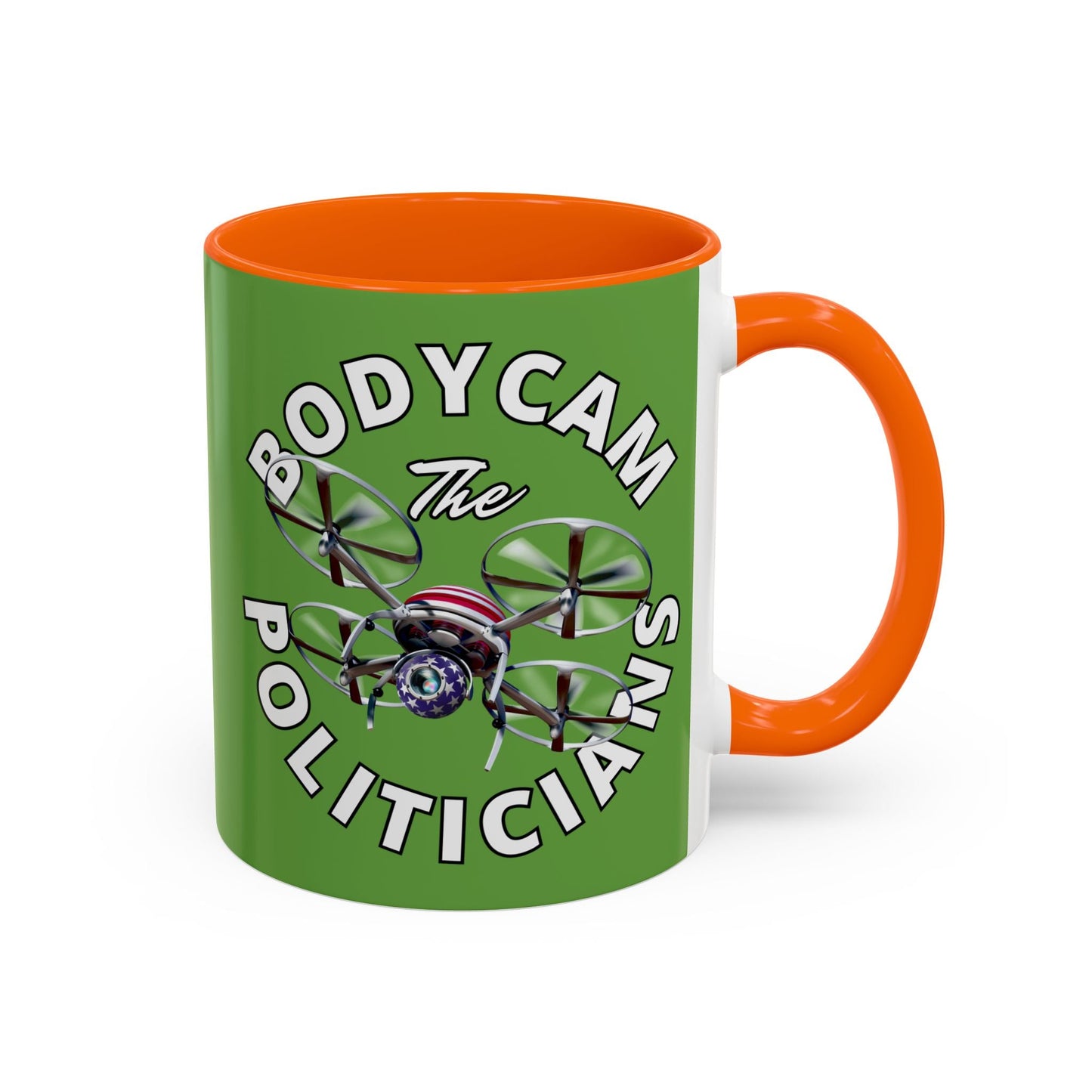 Bodycam the Politicians Drone Green Accent Mug by cypherpunkgear.com – cypherpunkgear.com | Cypherpunk Merch