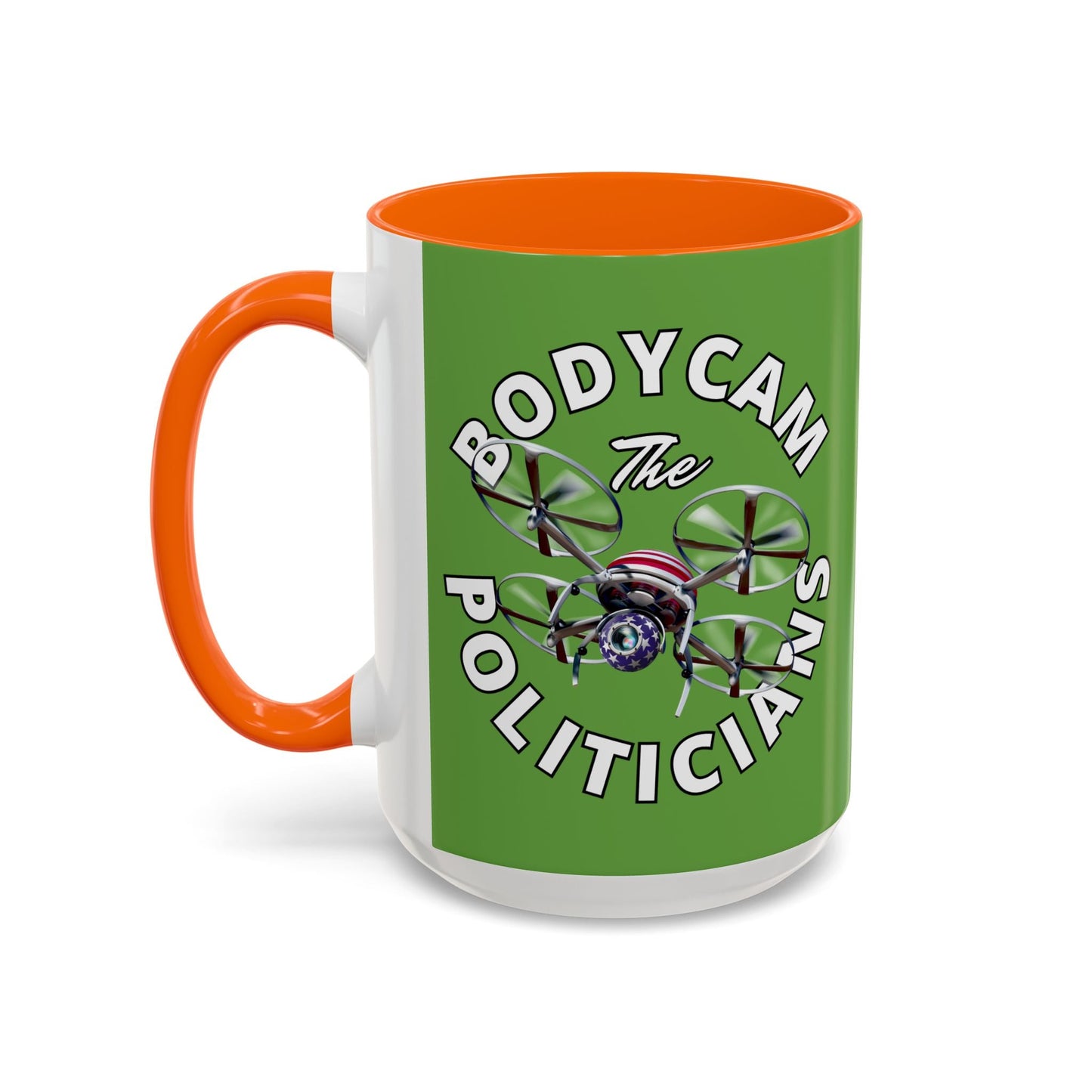 Bodycam the Politicians Drone Green Accent Mug by cypherpunkgear.com – cypherpunkgear.com | Cypherpunk Merch