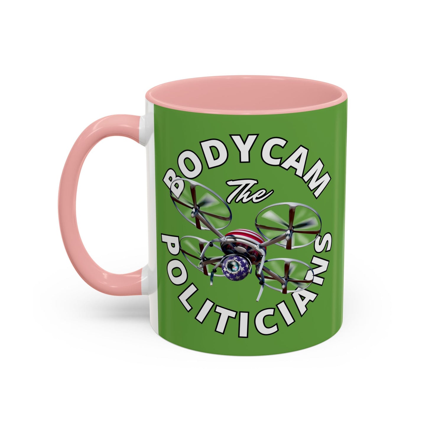 Bodycam the Politicians Drone Green Accent Mug by cypherpunkgear.com – cypherpunkgear.com | Cypherpunk Merch