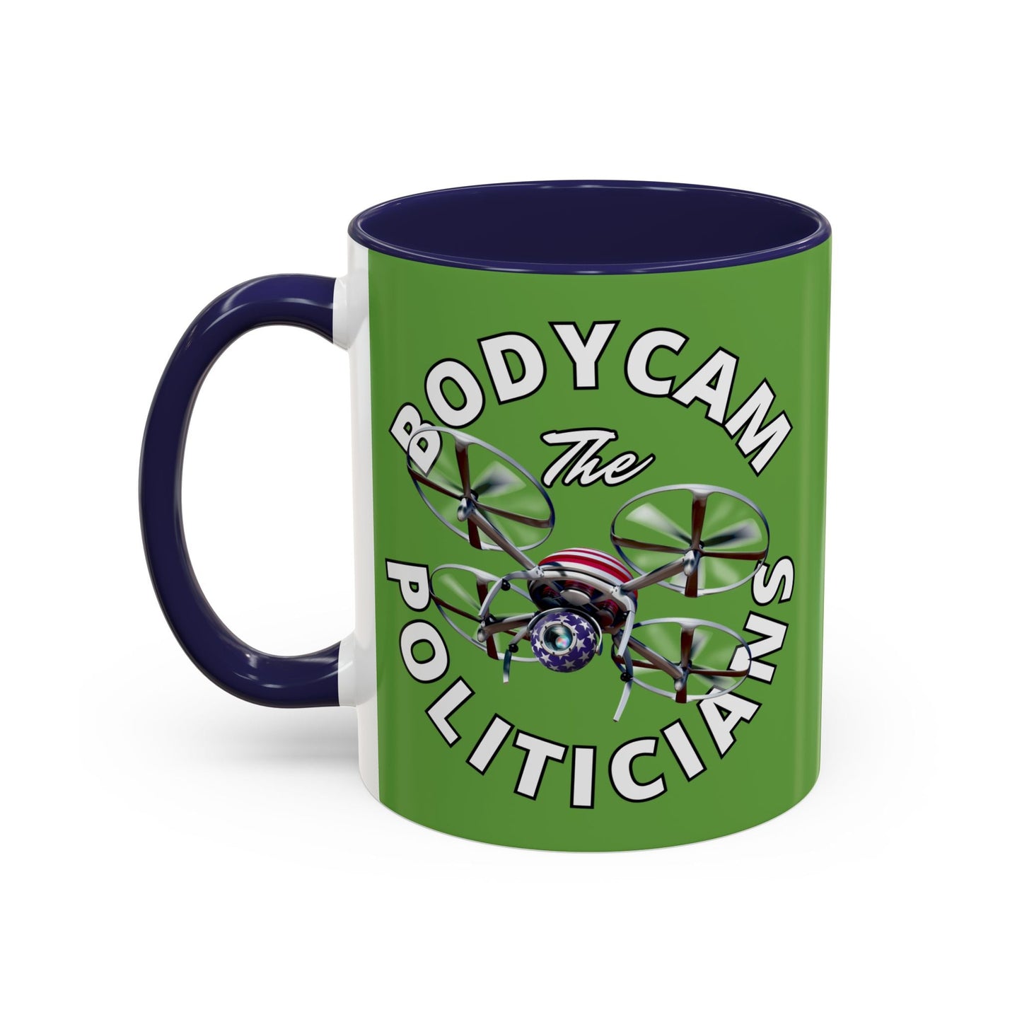Bodycam the Politicians Drone Green Accent Mug by cypherpunkgear.com – cypherpunkgear.com | Cypherpunk Merch