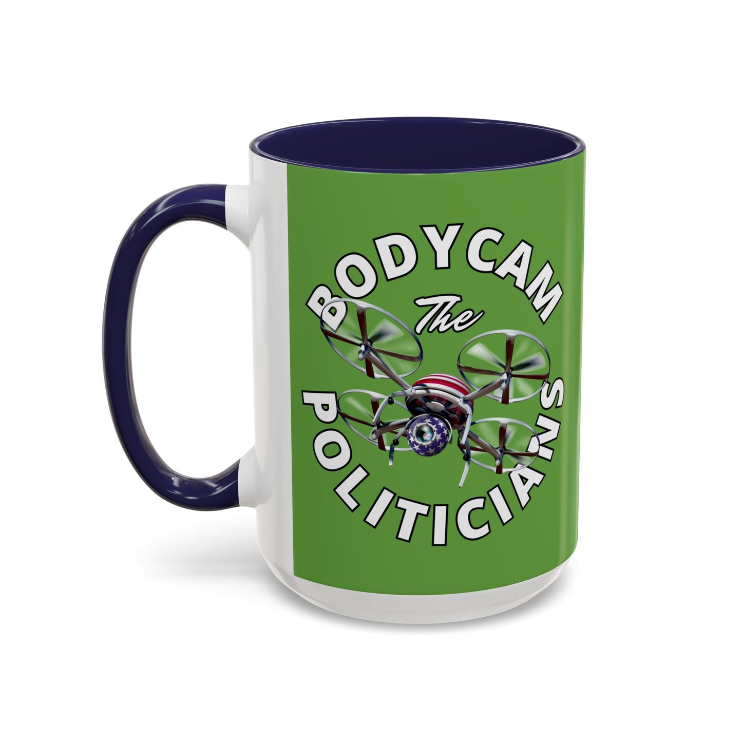 Bodycam the Politicians Drone Green Accent Mug by cypherpunkgear.com – cypherpunkgear.com | Cypherpunk Merch