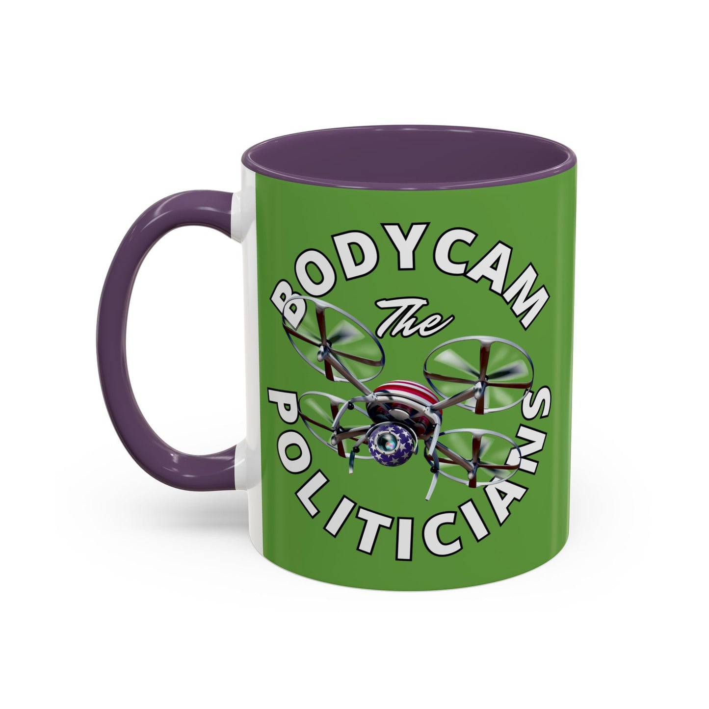 Bodycam the Politicians Drone Green Accent Mug by cypherpunkgear.com – cypherpunkgear.com | Cypherpunk Merch