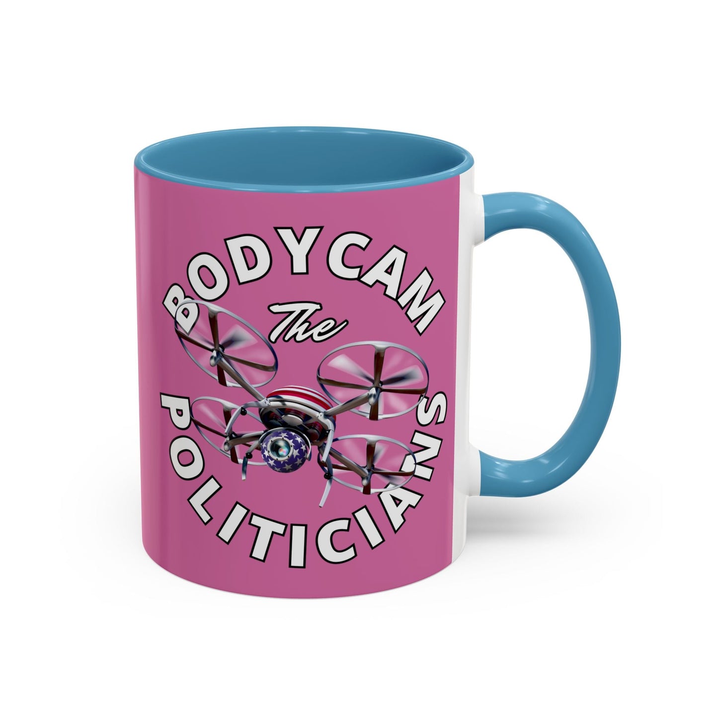 Bodycam the Politicians Drone Pink Accent Mug by cypherpunkgear.com – cypherpunkgear.com | Cypherpunk Merch