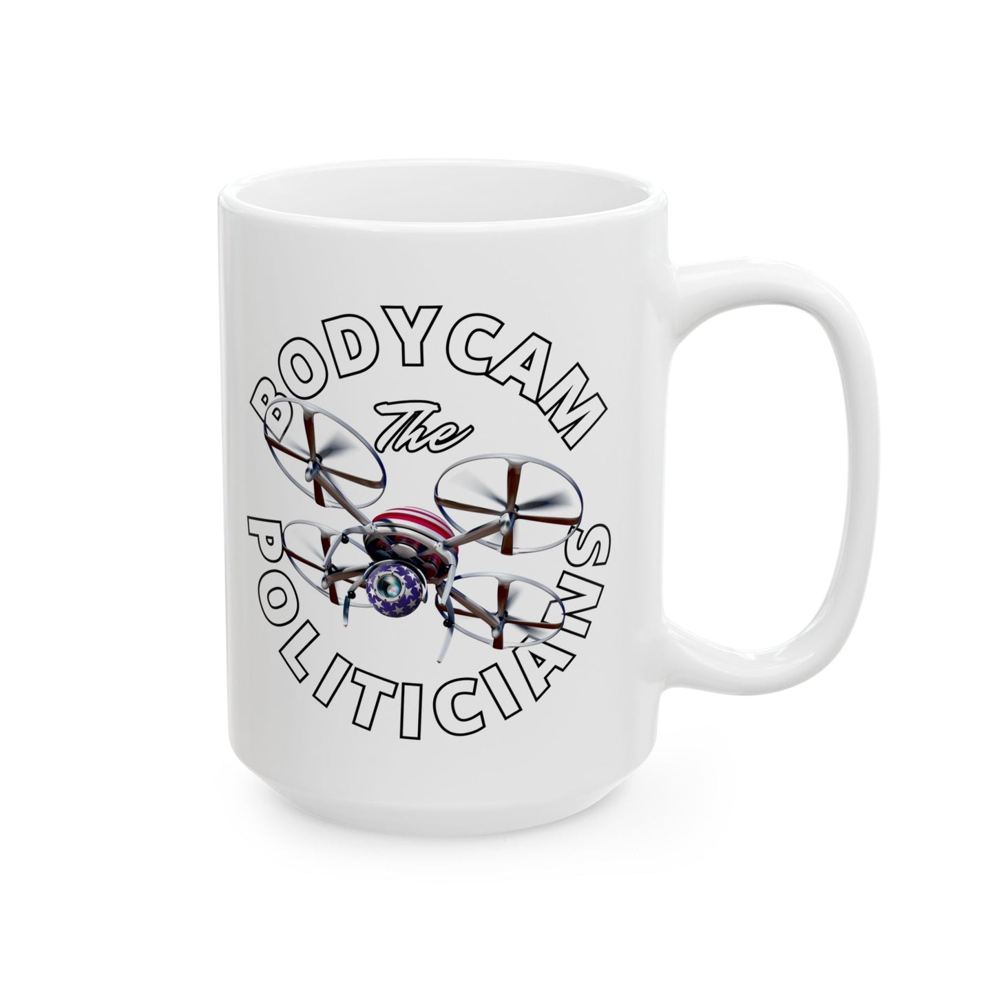Bodycam the Politicians Drone White Mug by cypherpunkgear.com – cypherpunkgear.com | Cypherpunk Merch