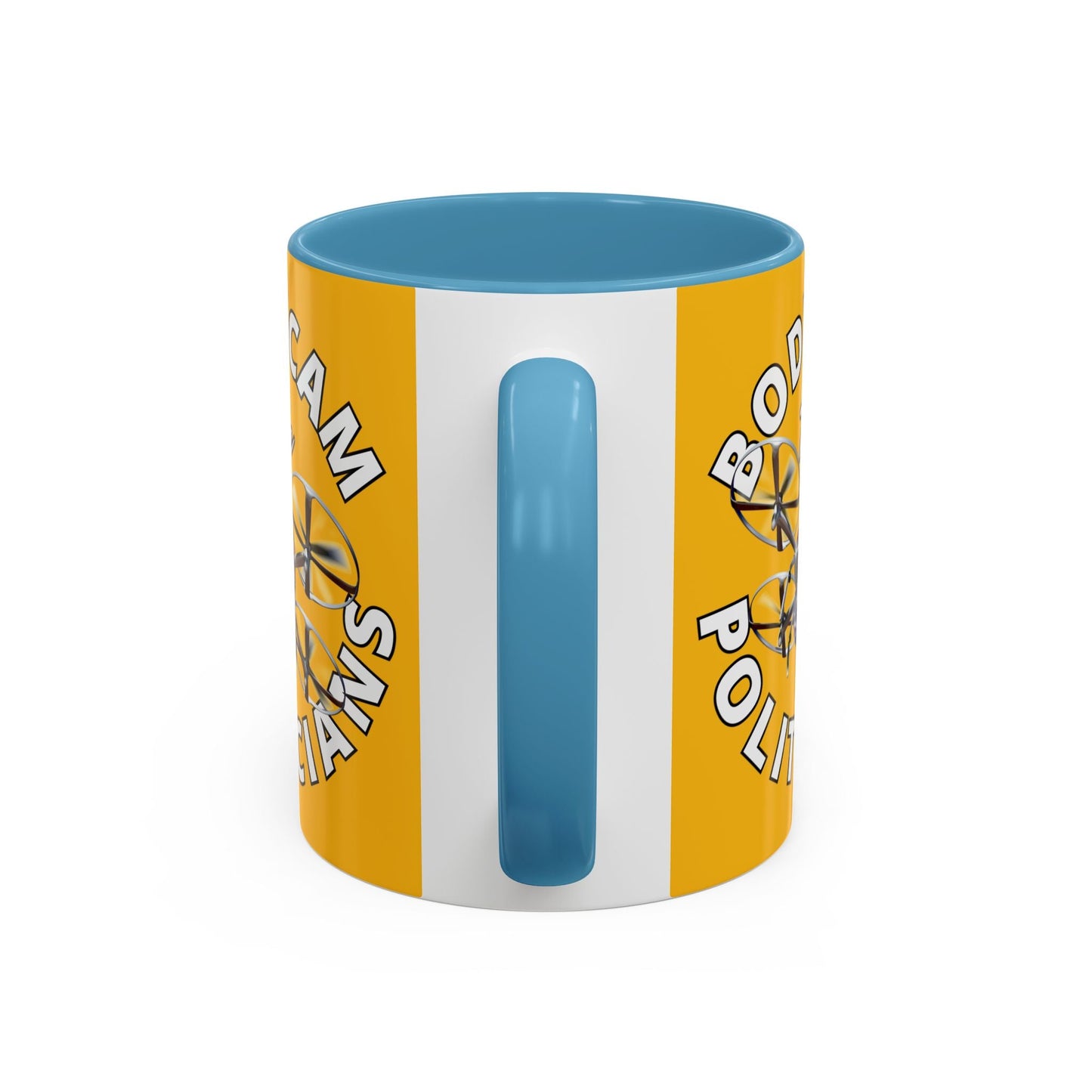 Bodycam the Politicians Drone Yellow Accent Mug by cypherpunkgear.com – cypherpunkgear.com | Cypherpunk Merch