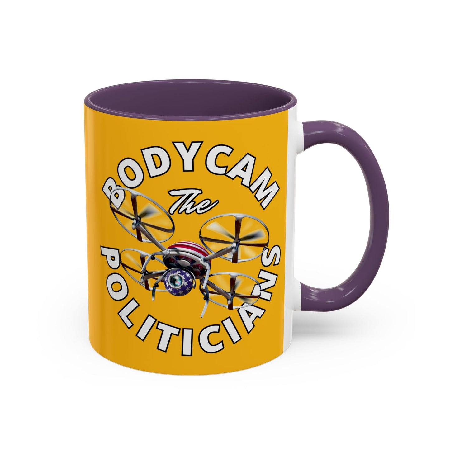 Bodycam the Politicians Drone Yellow Accent Mug by cypherpunkgear.com – cypherpunkgear.com | Cypherpunk Merch