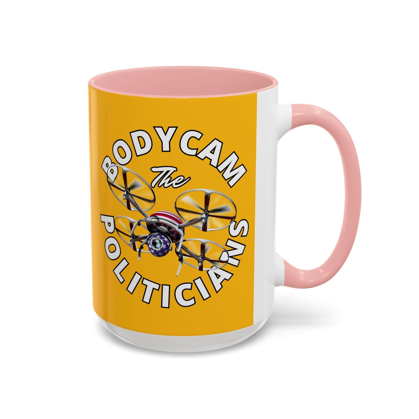 Bodycam the Politicians Drone Yellow Accent Mug by cypherpunkgear.com – cypherpunkgear.com | Cypherpunk Merch