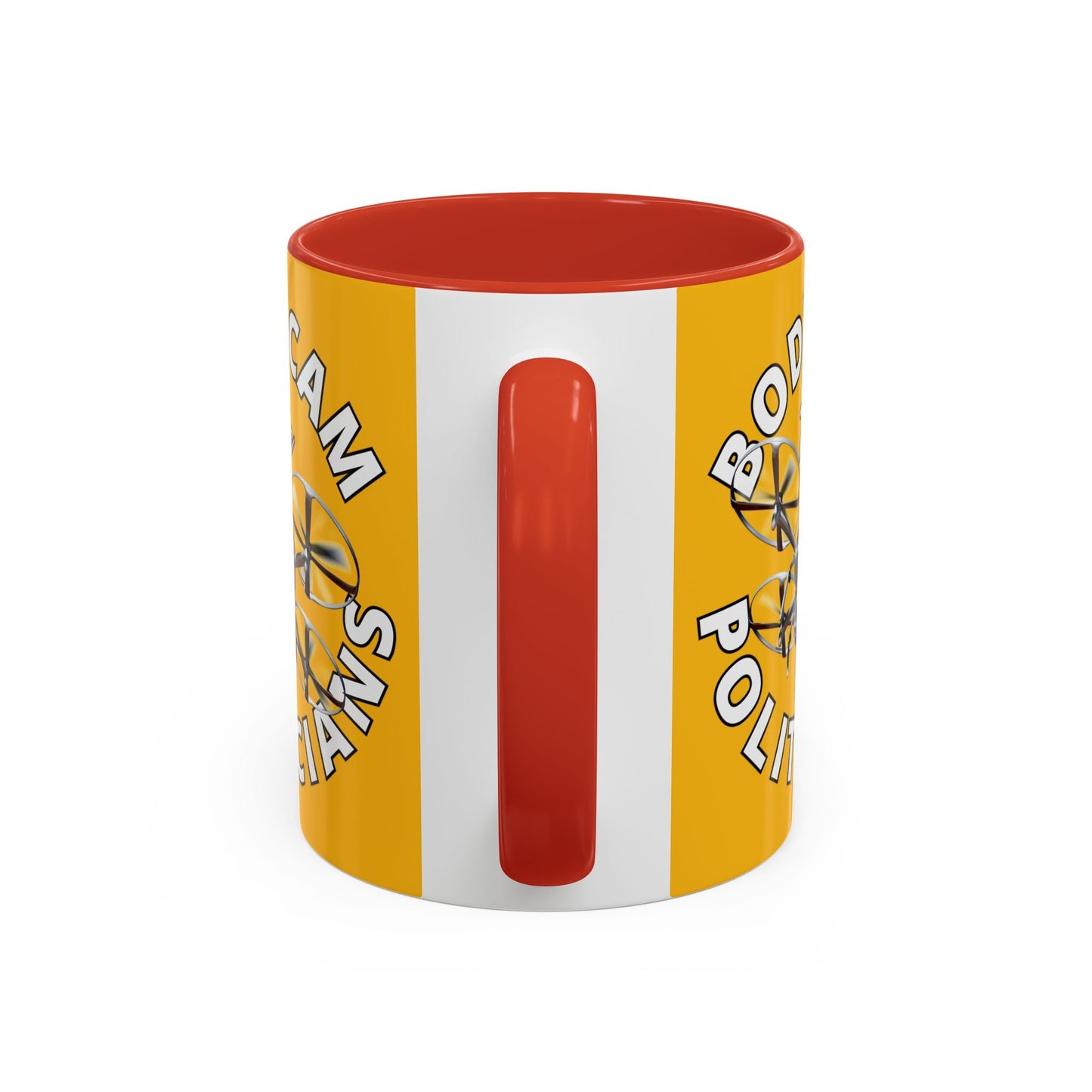 Bodycam the Politicians Drone Yellow Accent Mug by cypherpunkgear.com – cypherpunkgear.com | Cypherpunk Merch
