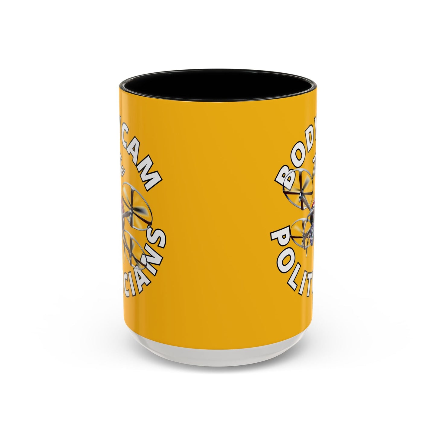 Bodycam the Politicians Drone Yellow Accent Mug by cypherpunkgear.com – cypherpunkgear.com | Cypherpunk Merch