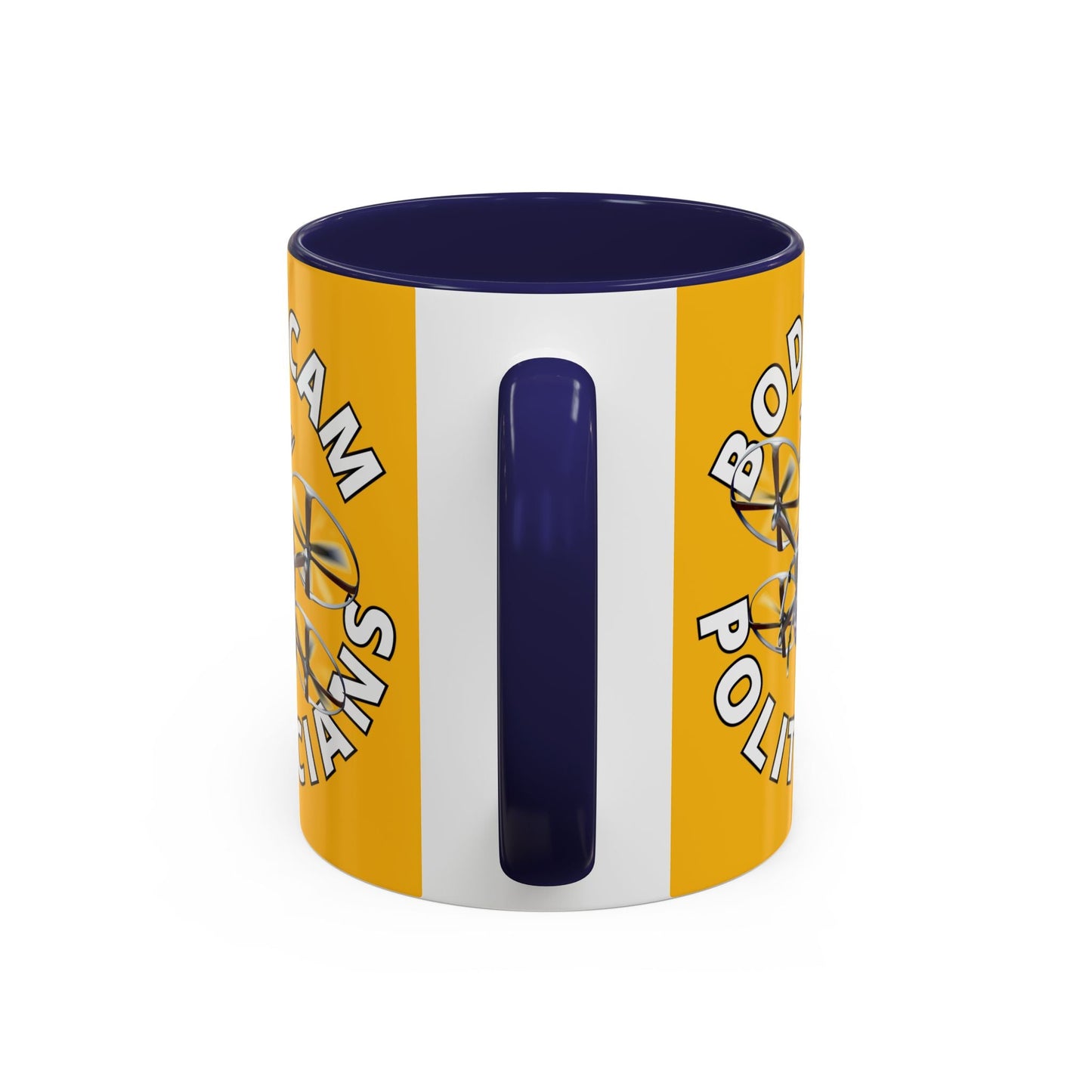 Bodycam the Politicians Drone Yellow Accent Mug by cypherpunkgear.com – cypherpunkgear.com | Cypherpunk Merch