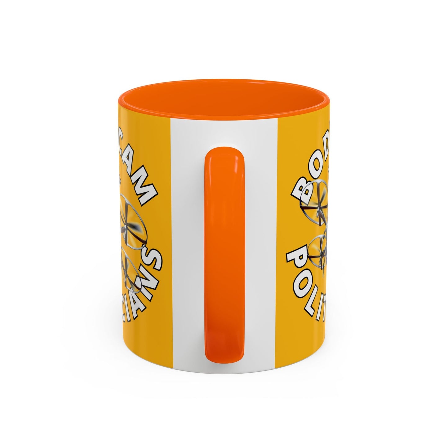 Bodycam the Politicians Drone Yellow Accent Mug by cypherpunkgear.com – cypherpunkgear.com | Cypherpunk Merch