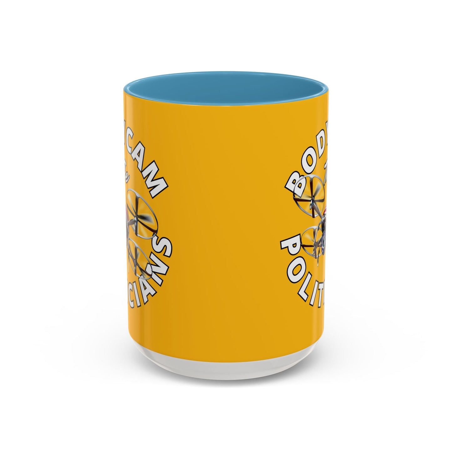 Bodycam the Politicians Drone Yellow Accent Mug by cypherpunkgear.com – cypherpunkgear.com | Cypherpunk Merch