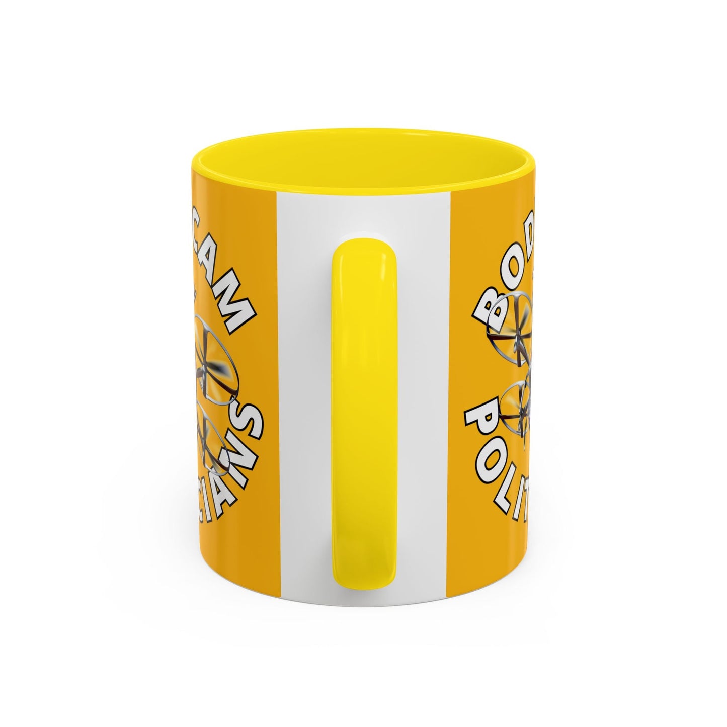 Bodycam the Politicians Drone Yellow Accent Mug by cypherpunkgear.com – cypherpunkgear.com | Cypherpunk Merch