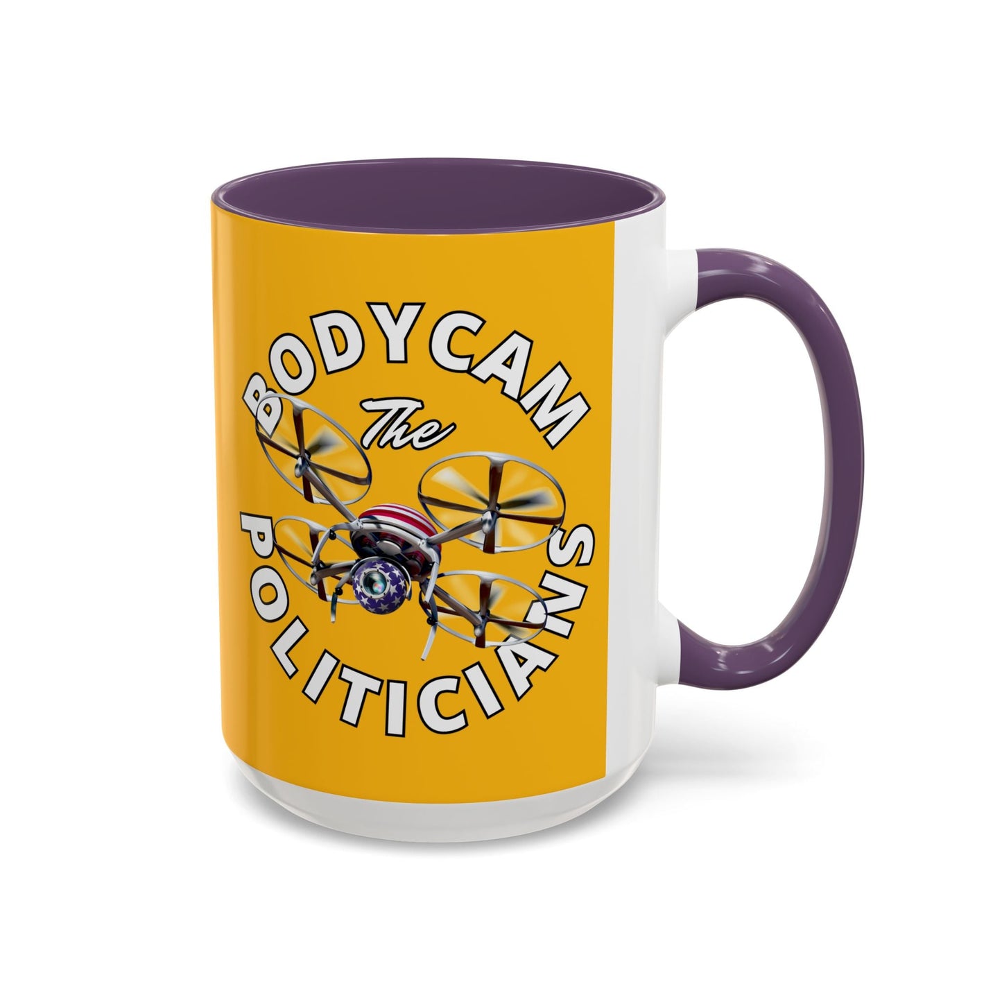 Bodycam the Politicians Drone Yellow Accent Mug by cypherpunkgear.com – cypherpunkgear.com | Cypherpunk Merch