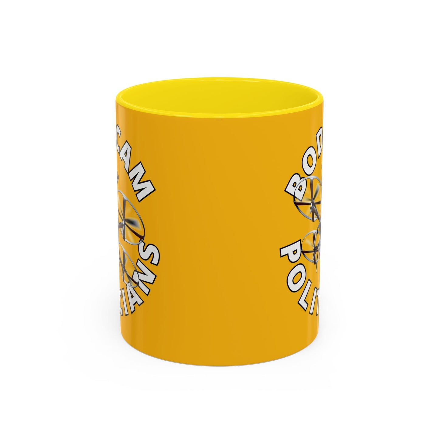 Bodycam the Politicians Drone Yellow Accent Mug by cypherpunkgear.com – cypherpunkgear.com | Cypherpunk Merch