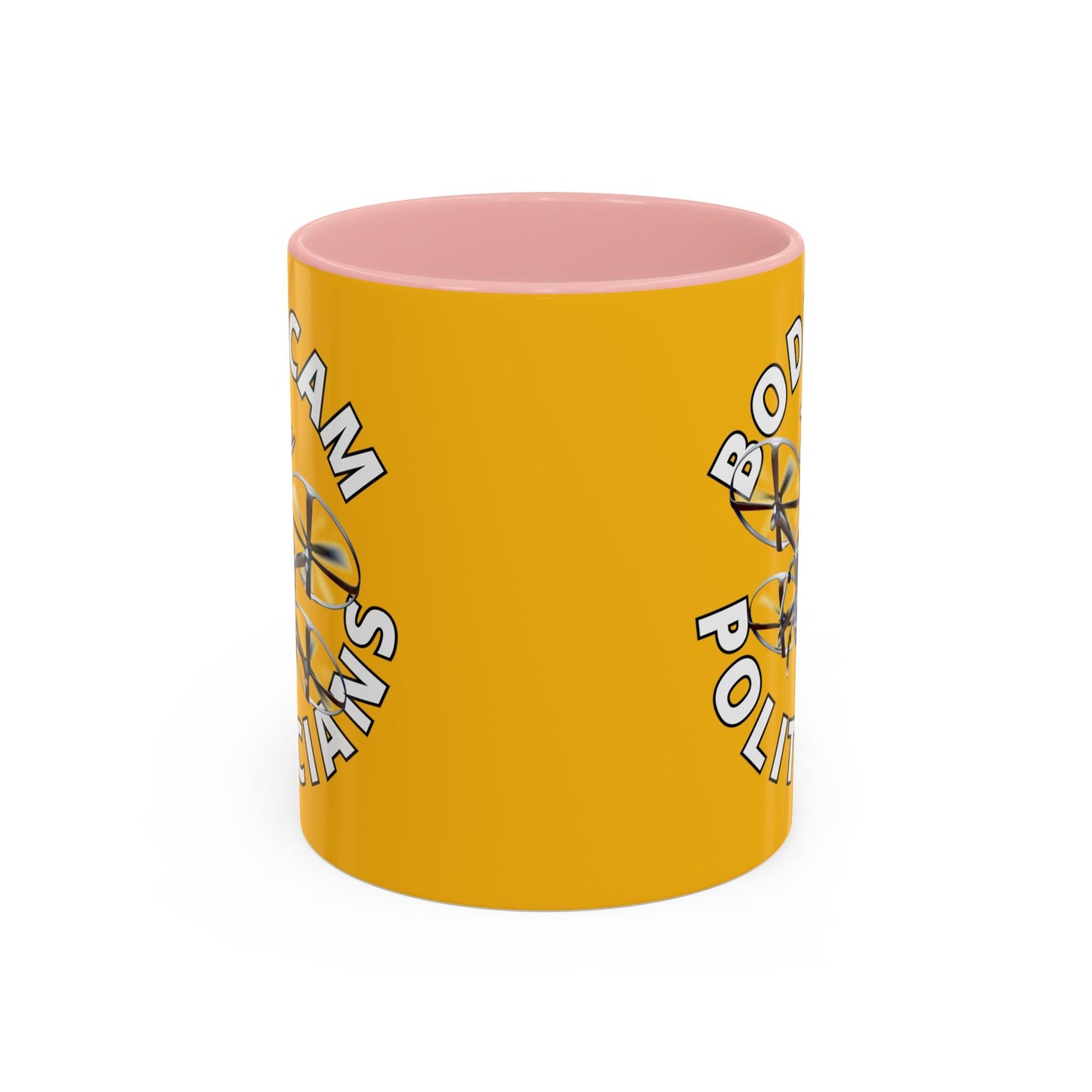 Bodycam the Politicians Drone Yellow Accent Mug by cypherpunkgear.com – cypherpunkgear.com | Cypherpunk Merch
