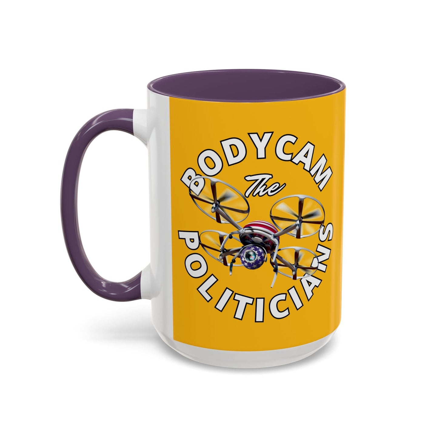 Bodycam the Politicians Drone Yellow Accent Mug by cypherpunkgear.com – cypherpunkgear.com | Cypherpunk Merch