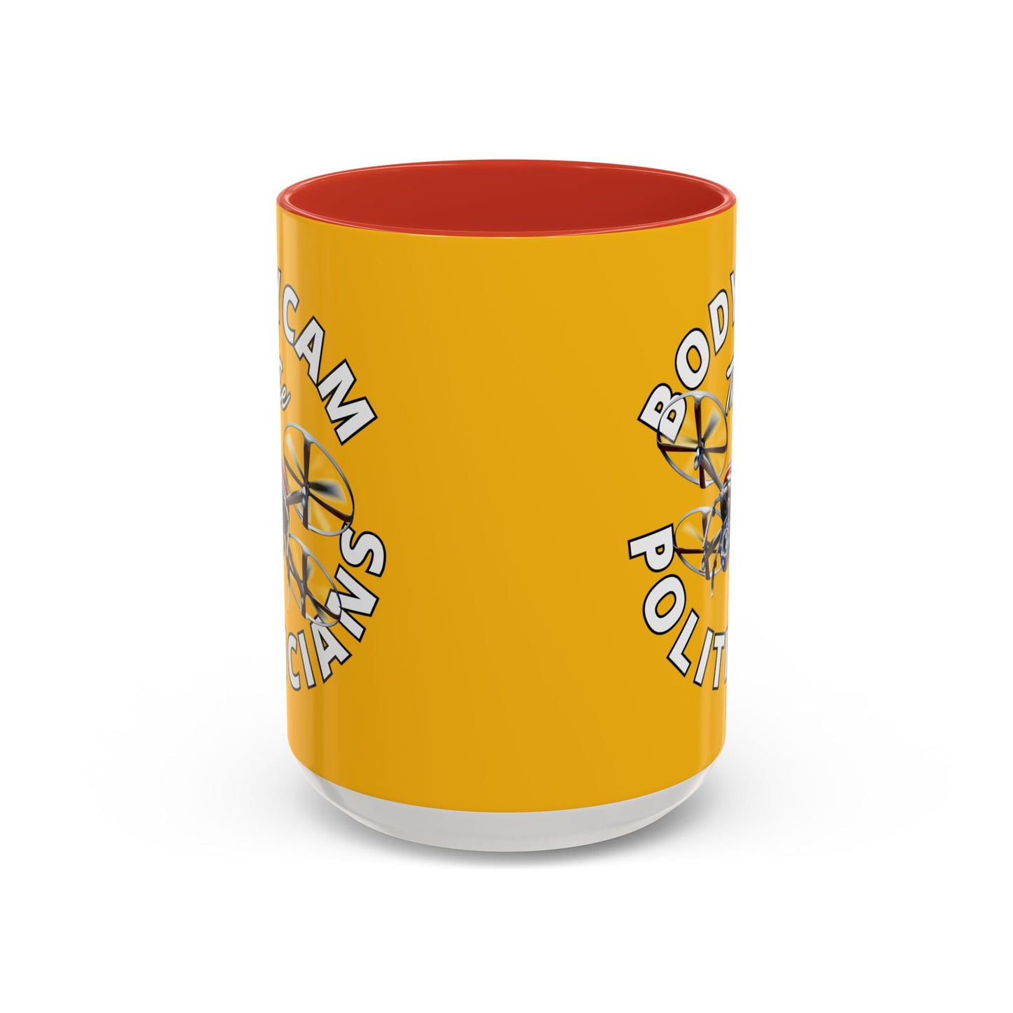 Bodycam the Politicians Drone Yellow Accent Mug by cypherpunkgear.com – cypherpunkgear.com | Cypherpunk Merch