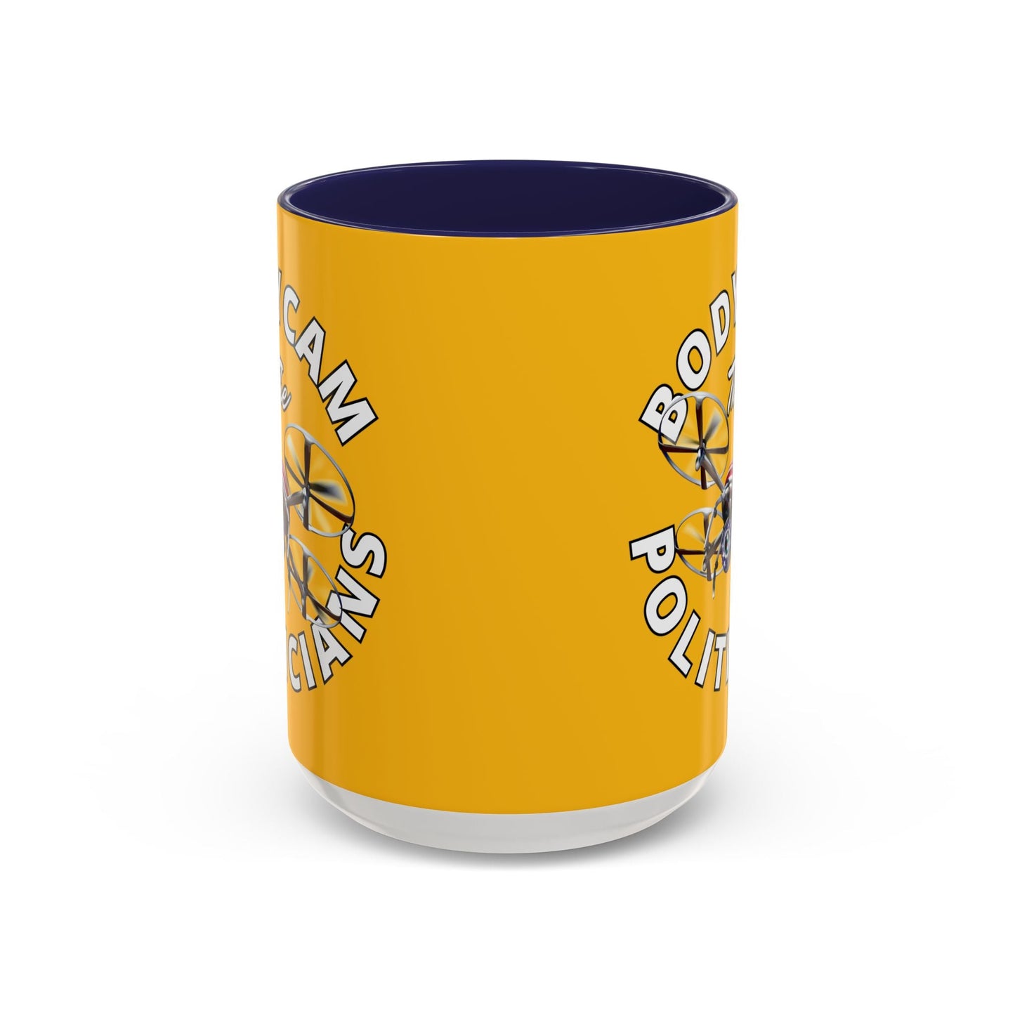 Bodycam the Politicians Drone Yellow Accent Mug by cypherpunkgear.com – cypherpunkgear.com | Cypherpunk Merch