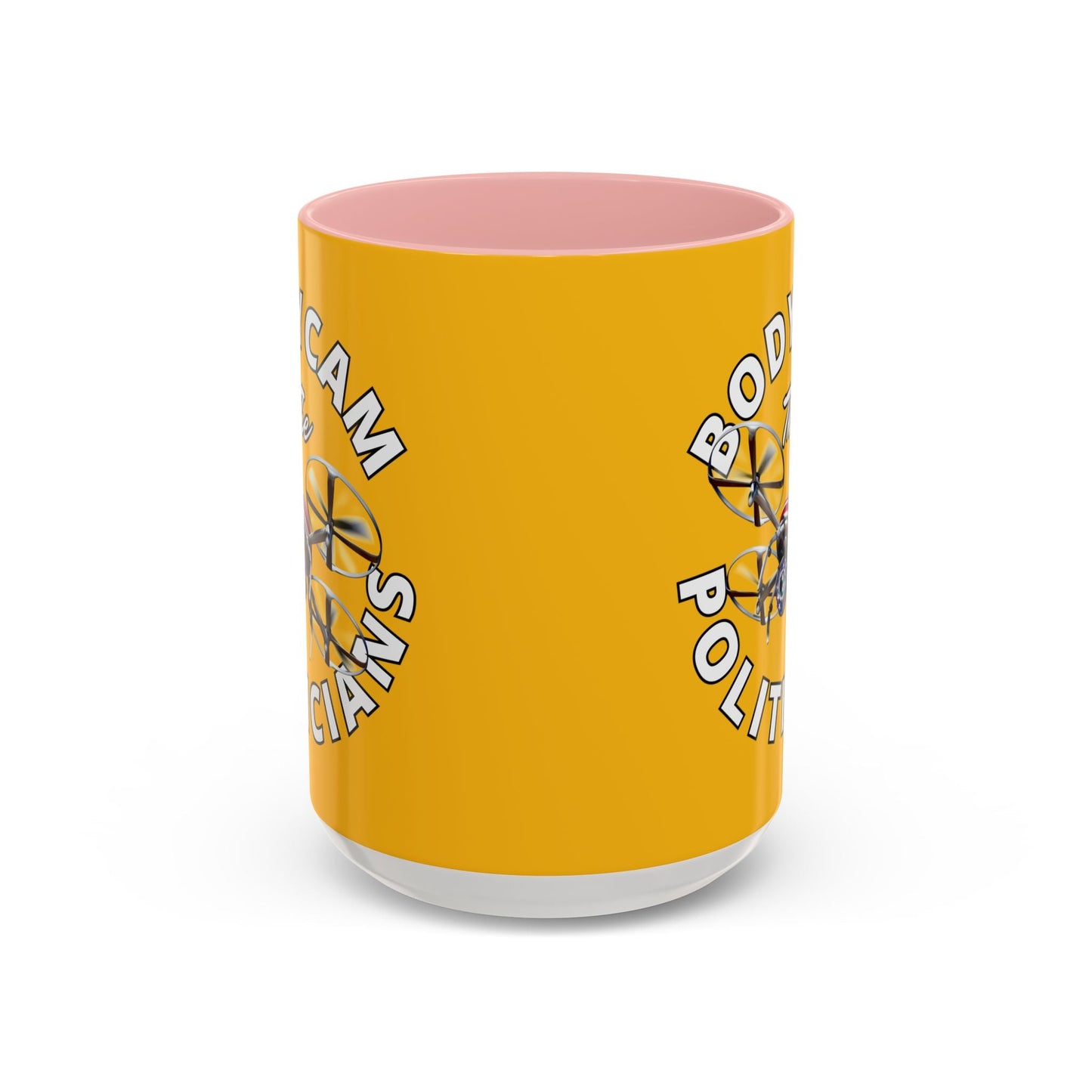 Bodycam the Politicians Drone Yellow Accent Mug by cypherpunkgear.com – cypherpunkgear.com | Cypherpunk Merch