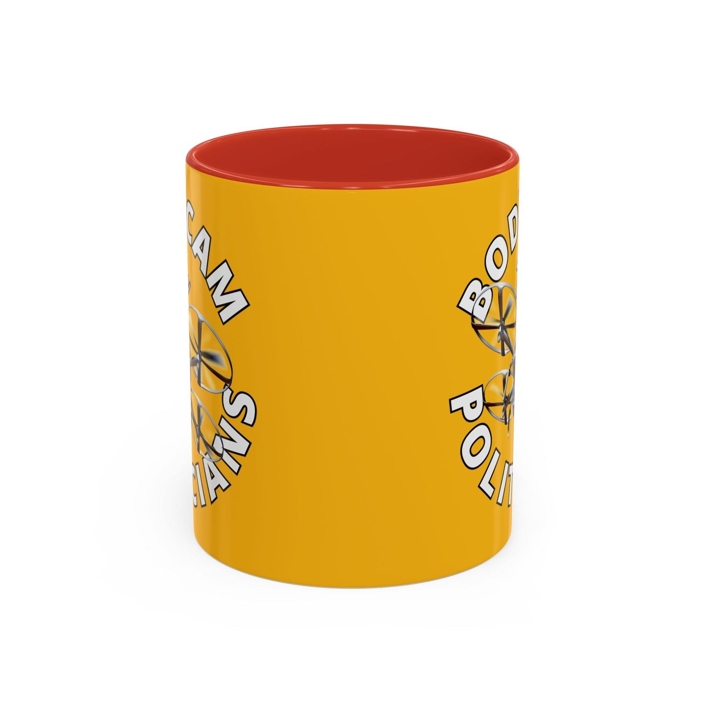Bodycam the Politicians Drone Yellow Accent Mug by cypherpunkgear.com – cypherpunkgear.com | Cypherpunk Merch