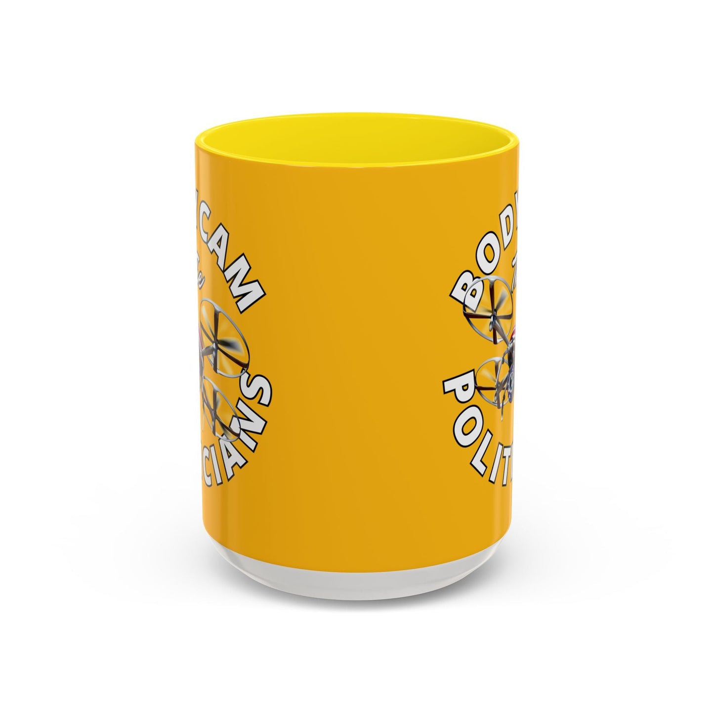 Bodycam the Politicians Drone Yellow Accent Mug by cypherpunkgear.com – cypherpunkgear.com | Cypherpunk Merch