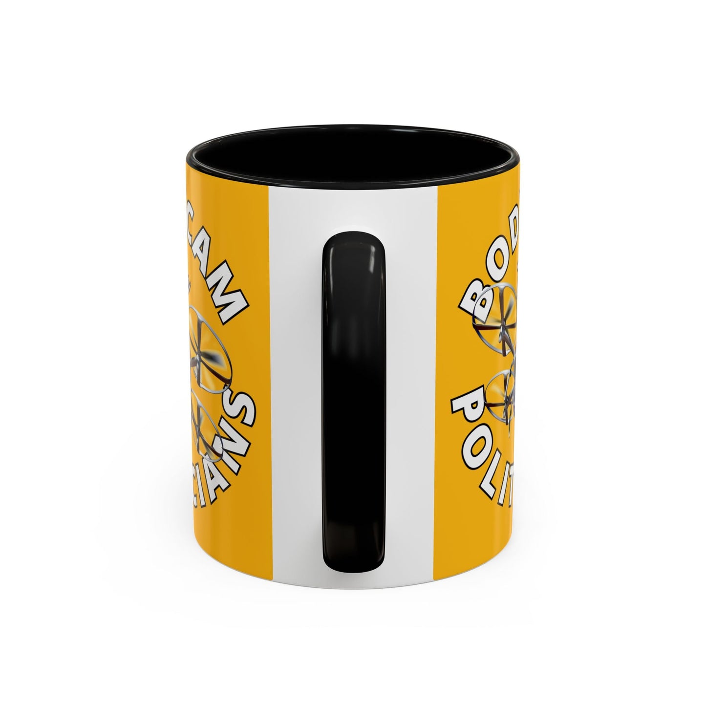 Bodycam the Politicians Drone Yellow Accent Mug by cypherpunkgear.com – cypherpunkgear.com | Cypherpunk Merch