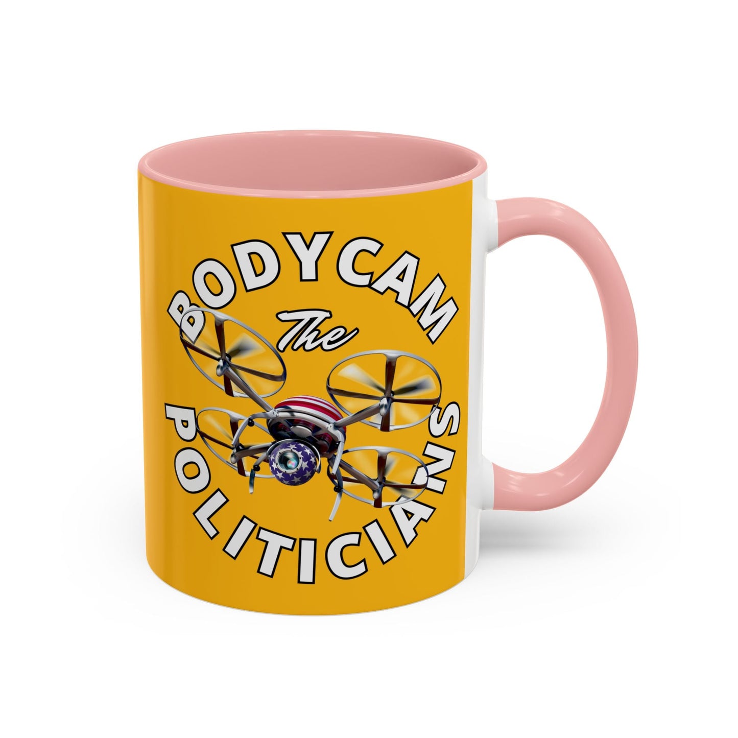 Bodycam the Politicians Drone Yellow Accent Mug by cypherpunkgear.com – cypherpunkgear.com | Cypherpunk Merch