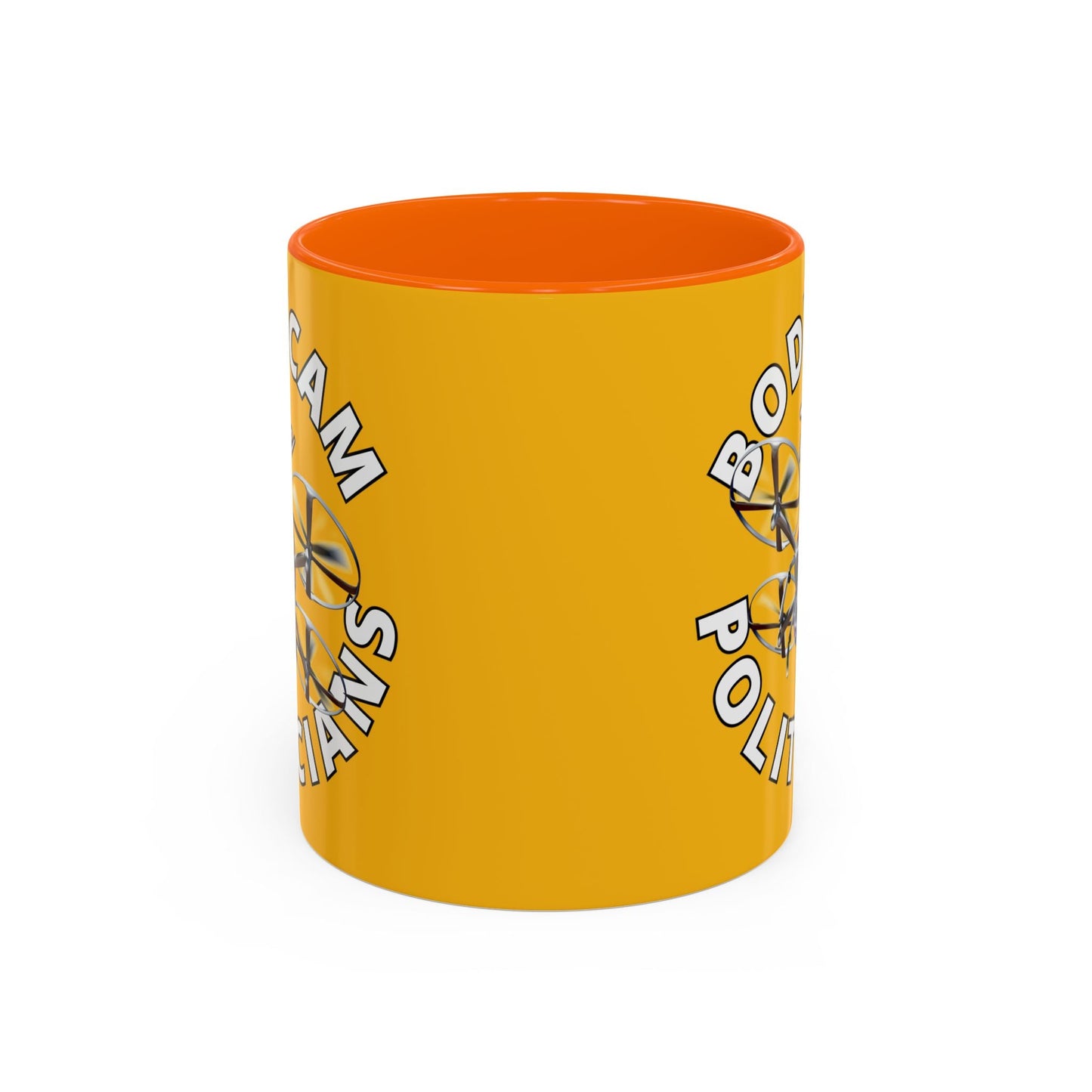Bodycam the Politicians Drone Yellow Accent Mug by cypherpunkgear.com – cypherpunkgear.com | Cypherpunk Merch