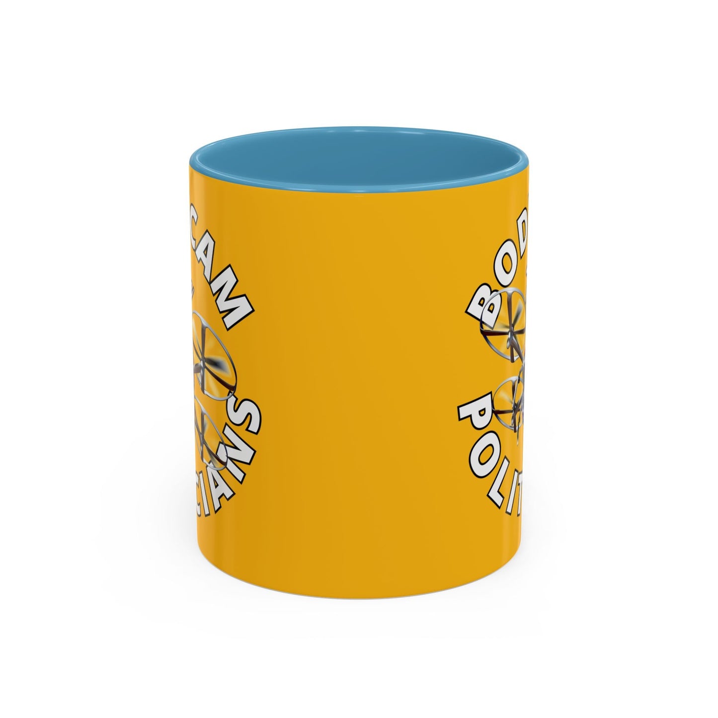 Bodycam the Politicians Drone Yellow Accent Mug by cypherpunkgear.com – cypherpunkgear.com | Cypherpunk Merch