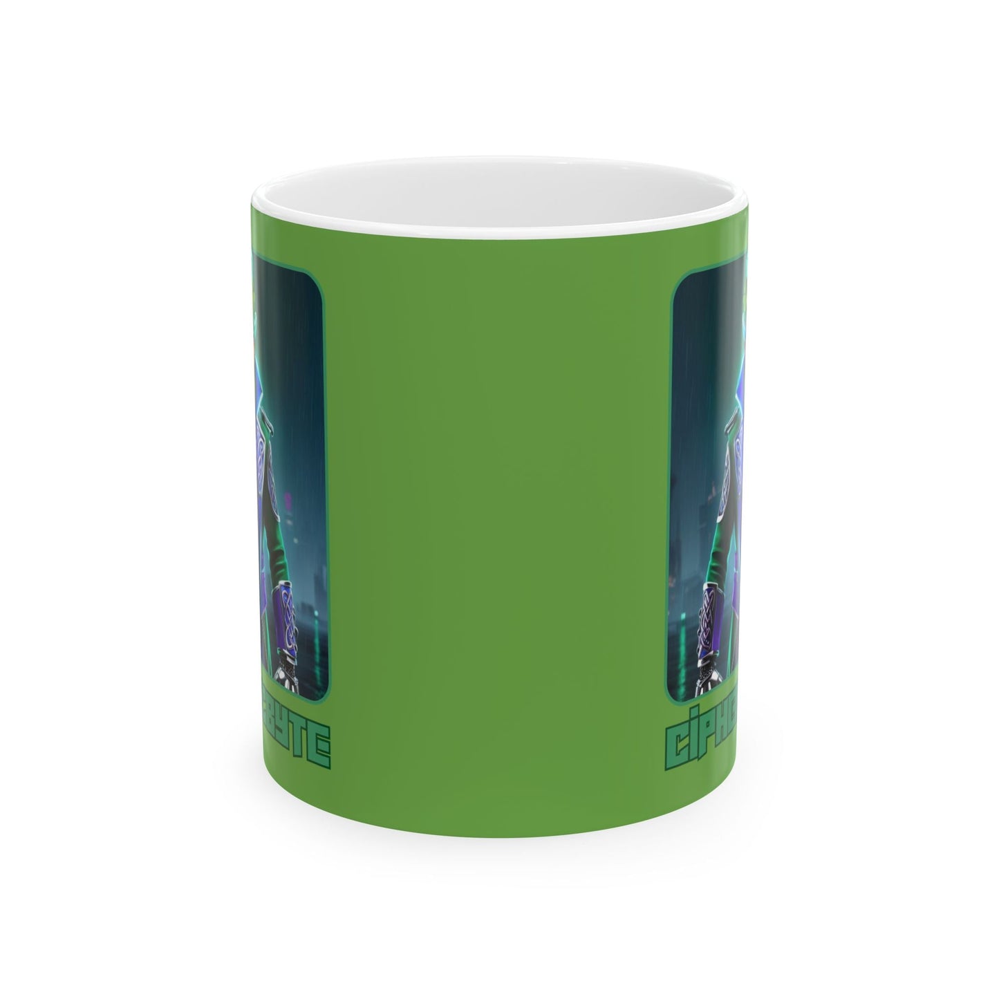 Cipher McByte Green Mug by cypherpunkgear – cypherpunkgear.com | Cypherpunk Merch