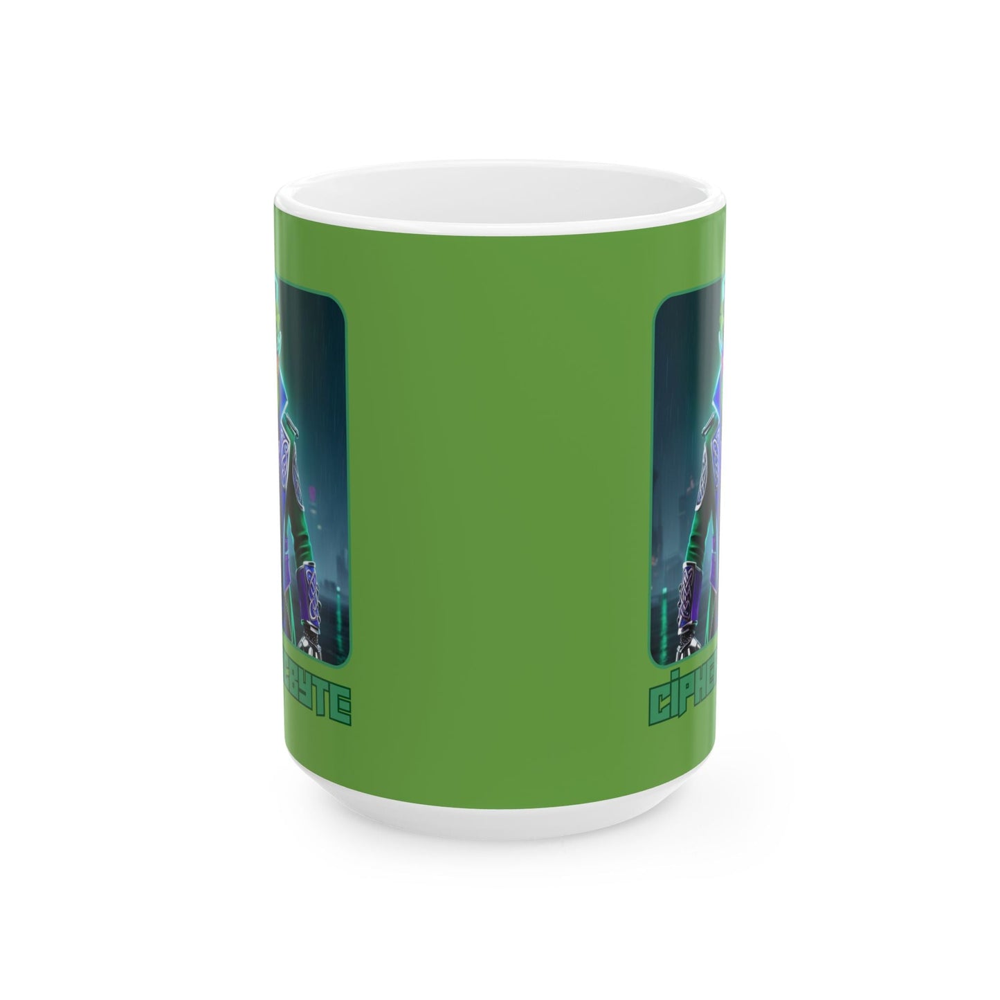 Cipher McByte Green Mug by cypherpunkgear – cypherpunkgear.com | Cypherpunk Merch