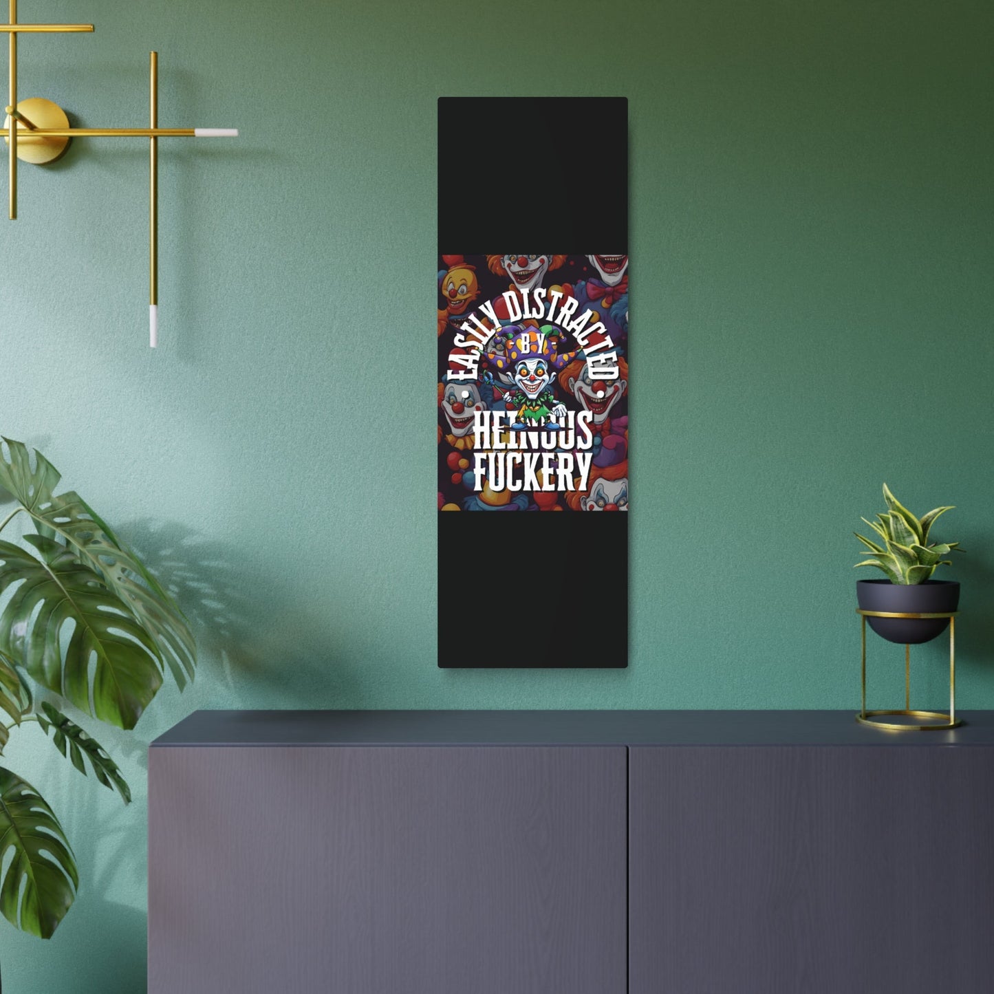 Easily Distracted by Heinous Fuckery Little Jincs Metal Art Sign by cypherpunkgear – cypherpunkgear.com | Cypherpunk Merch